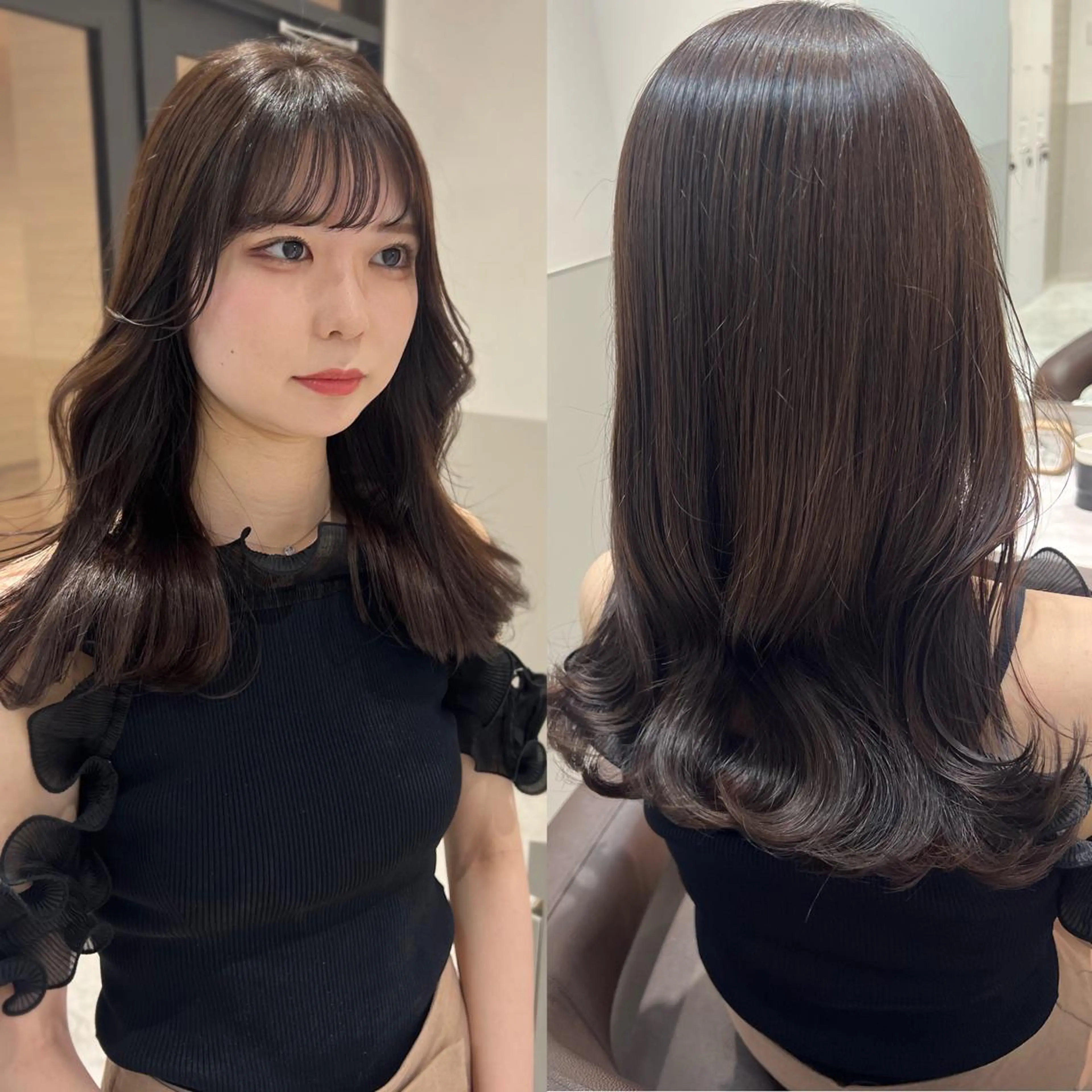 ミディアム 韓国風ヘア カット ヘアカラー トリートメント 韓国モテhair🍑 momoのヘアスタイル