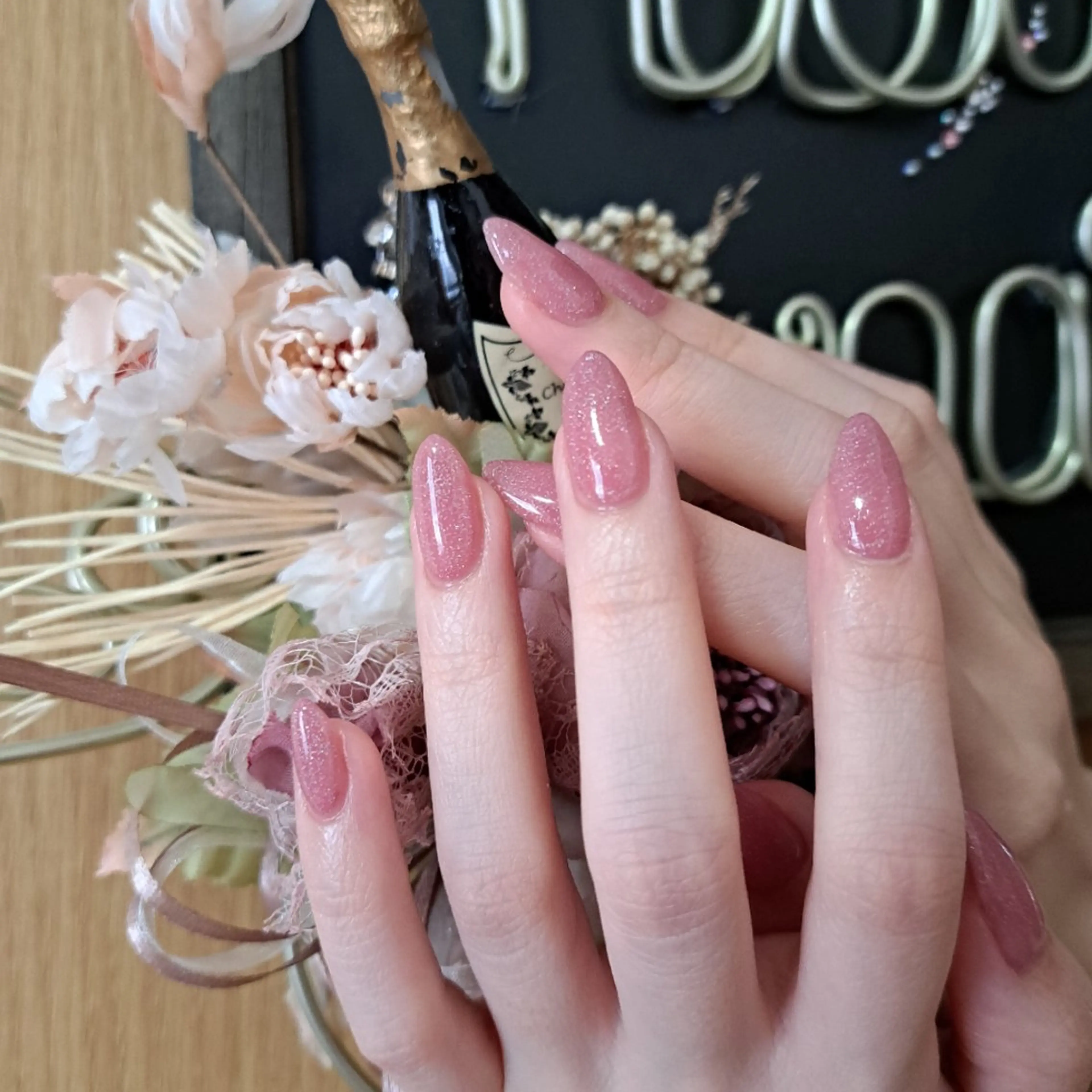 ネイル ラメ(グリッター) ワンカラーネイル ピンク HAYASHI  Nのネイルデザイン