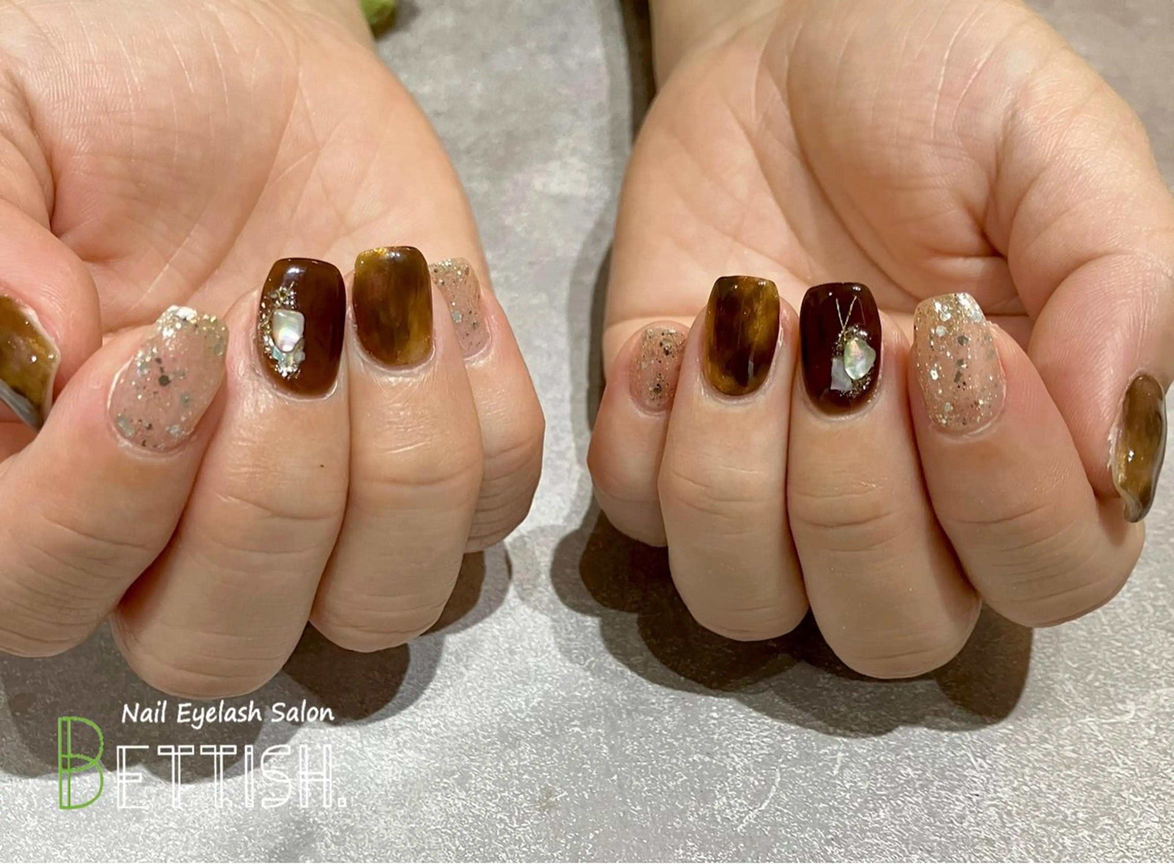 ネイル べっ甲ネイル ブラウン ハンドネイル BETTISH. KUMIKO☺︎︎のネイルデザイン