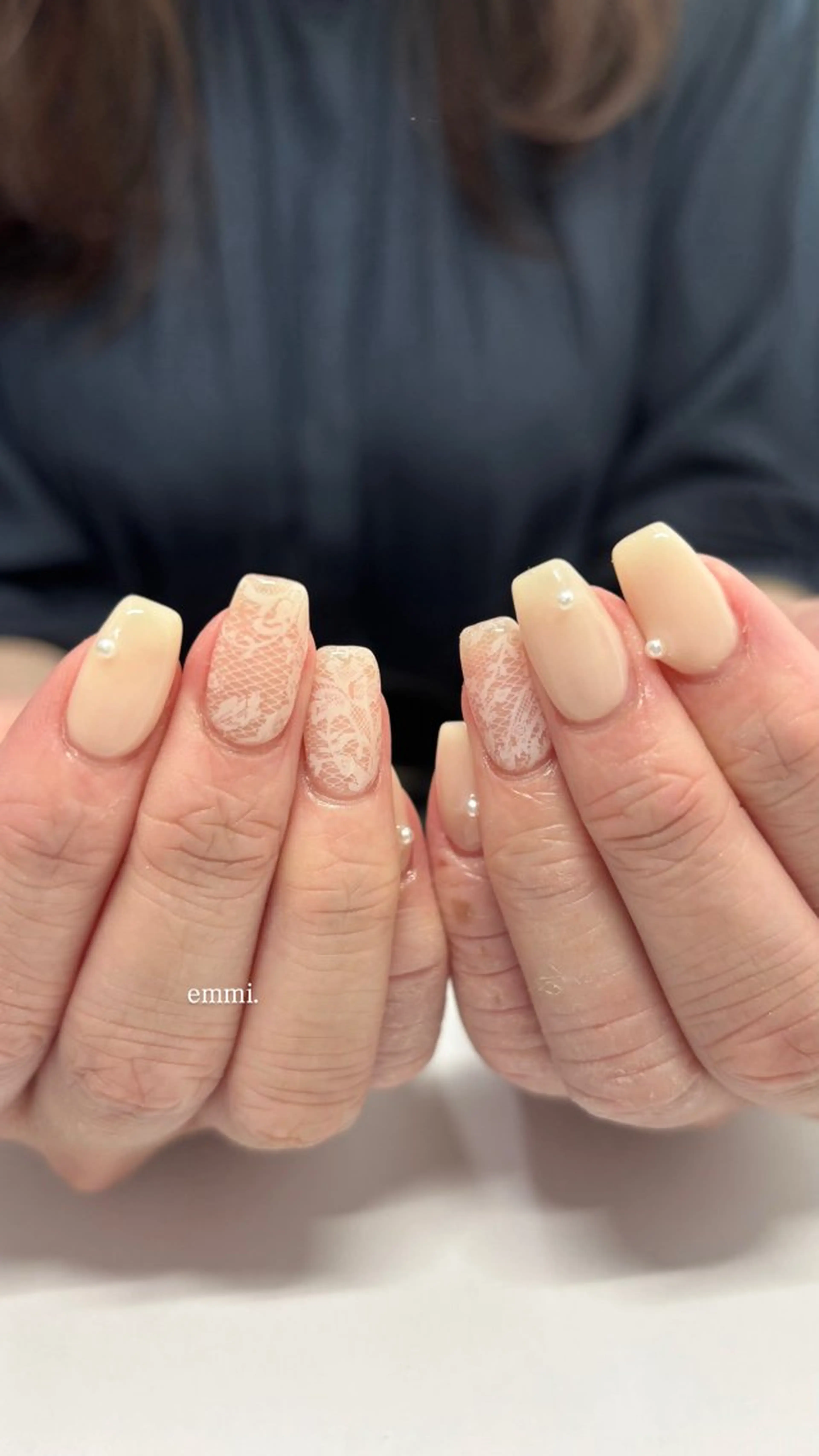 ネイル レース オフィスネイル 春ネイル ハンドネイル emmi nailのネイルデザイン