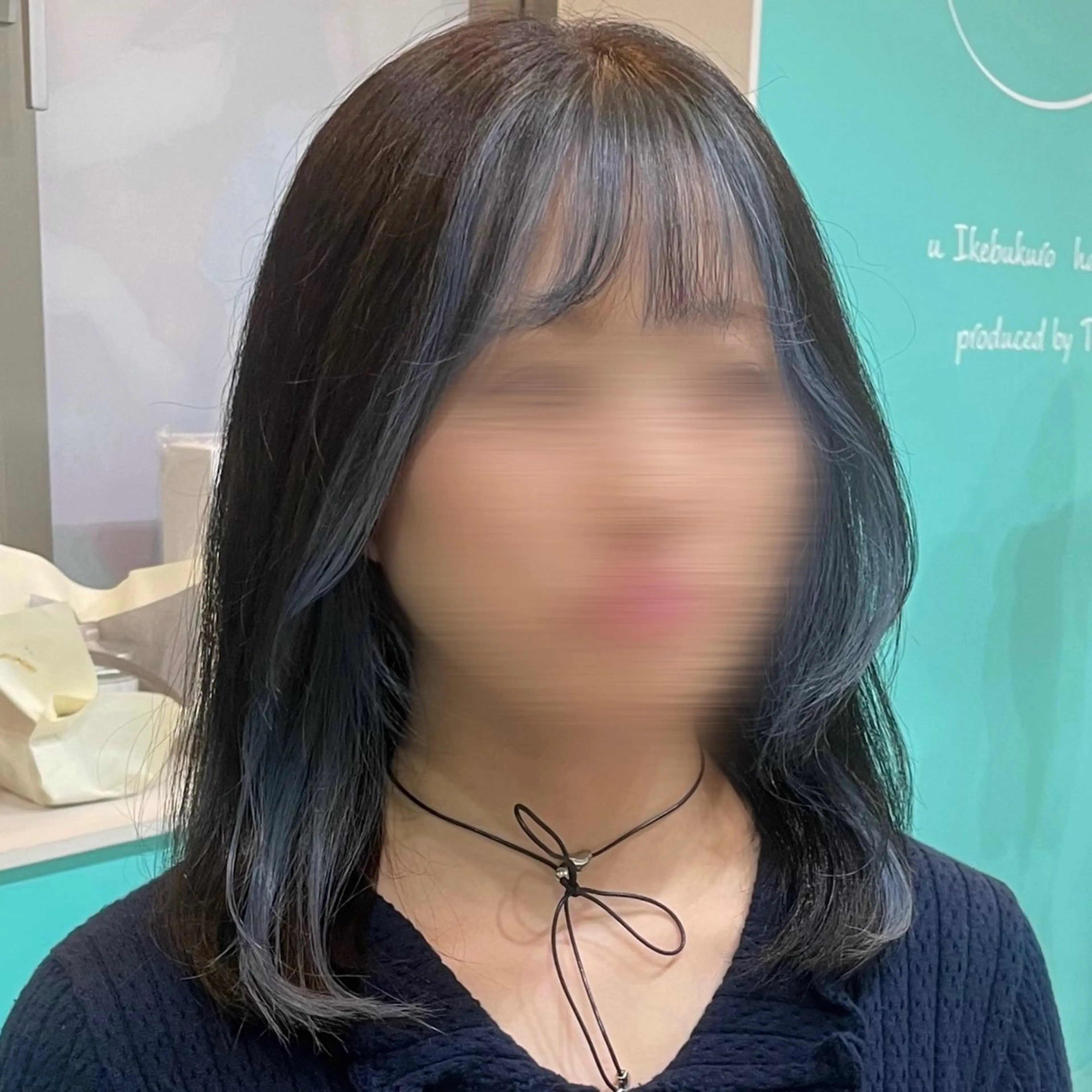 ミディアム カラー ミストバング ブルーカラー  フェイスフレーミング ネイビーカラー デザインカラー/ ボブ/Natsukiのヘアスタイル