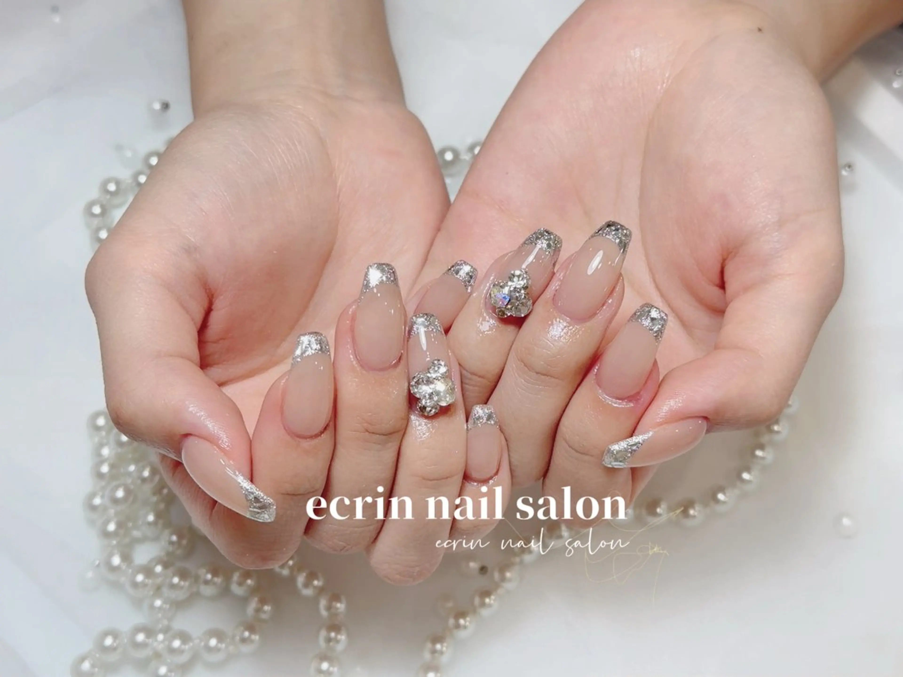 ネイル フレンチネイル ガラスフレンチ ハンドネイル ハンドケア ecrin nail salon錦糸町のネイルデザイン
