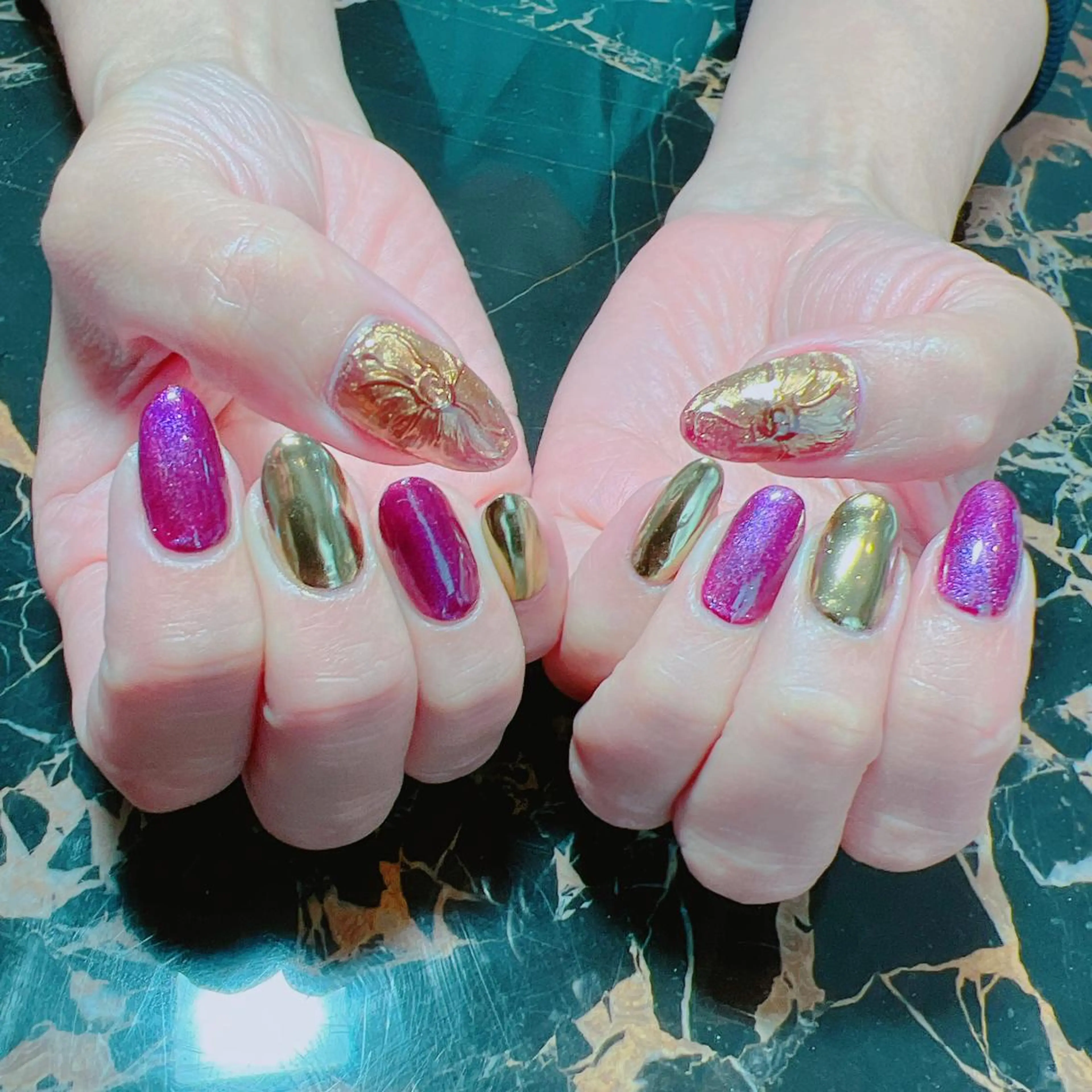 ネイル フラワーネイル ミラーネイル ハンドネイル たきぐち みちこのネイルデザイン