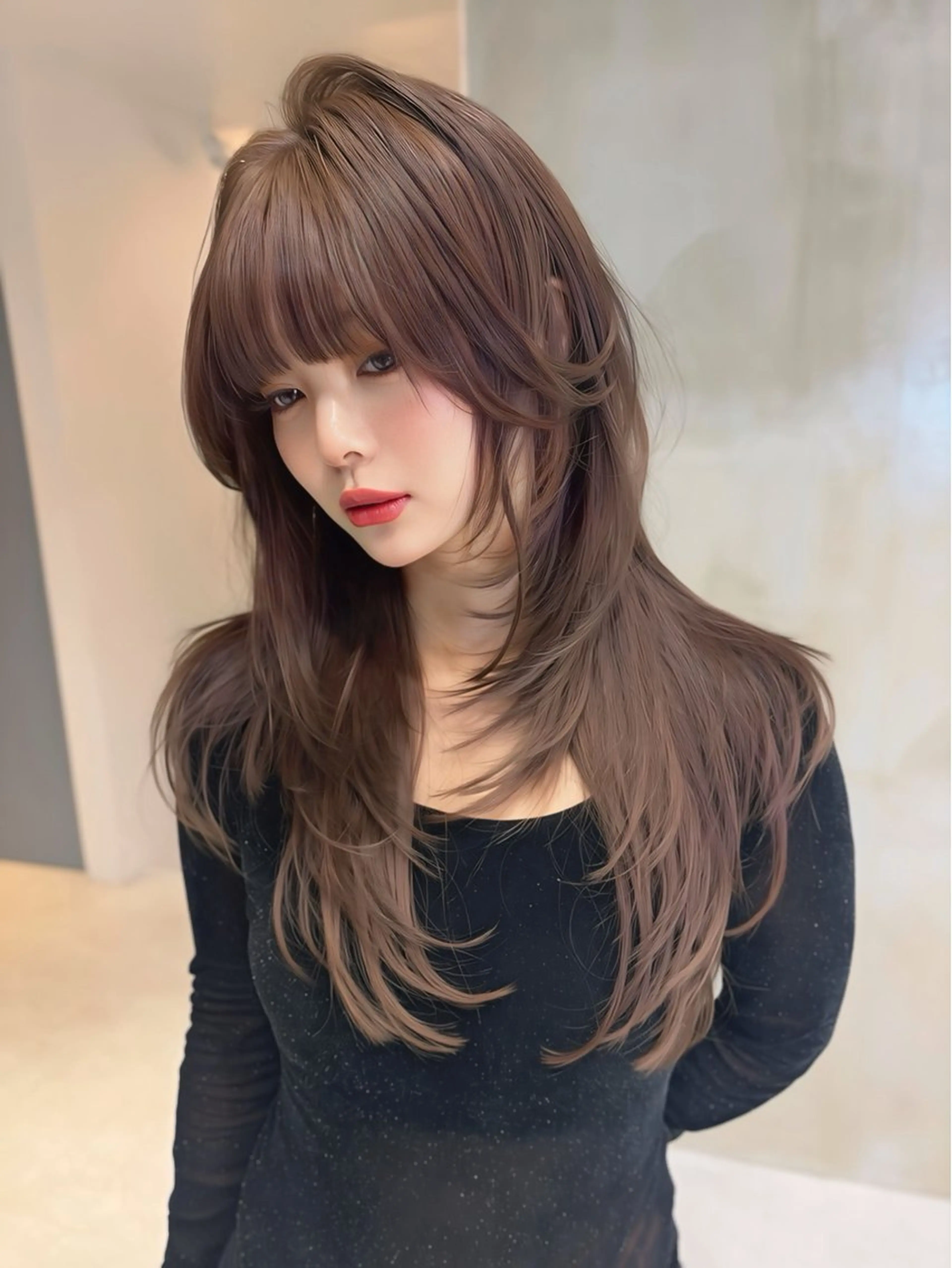 ロング カット ヘアカラー トリートメント 海野翔吾🇨🇳 ワンホンレイヤーのヘアスタイル