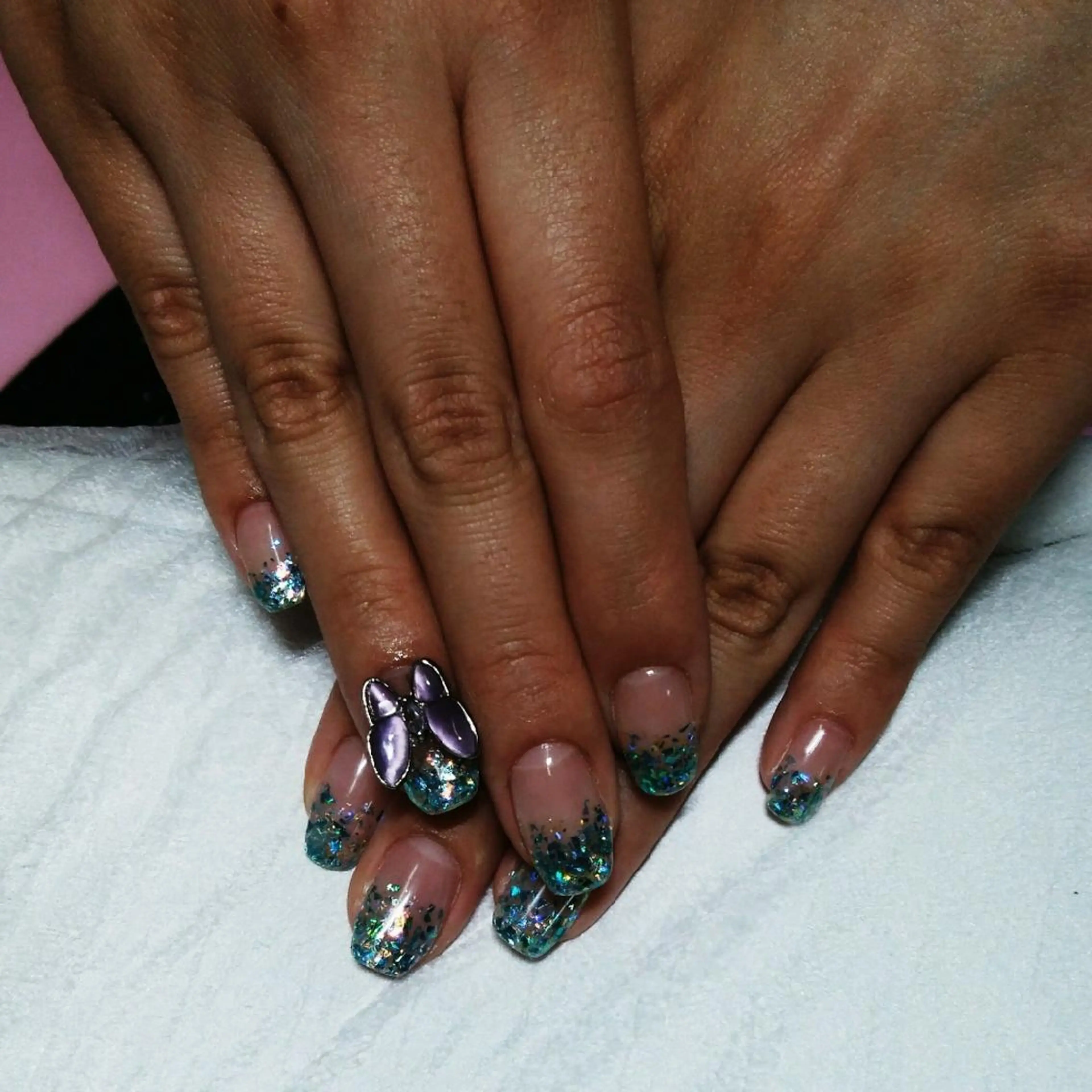 ネイル ブルー グラデーション ラメ(グリッター) senju 　のネイルデザイン