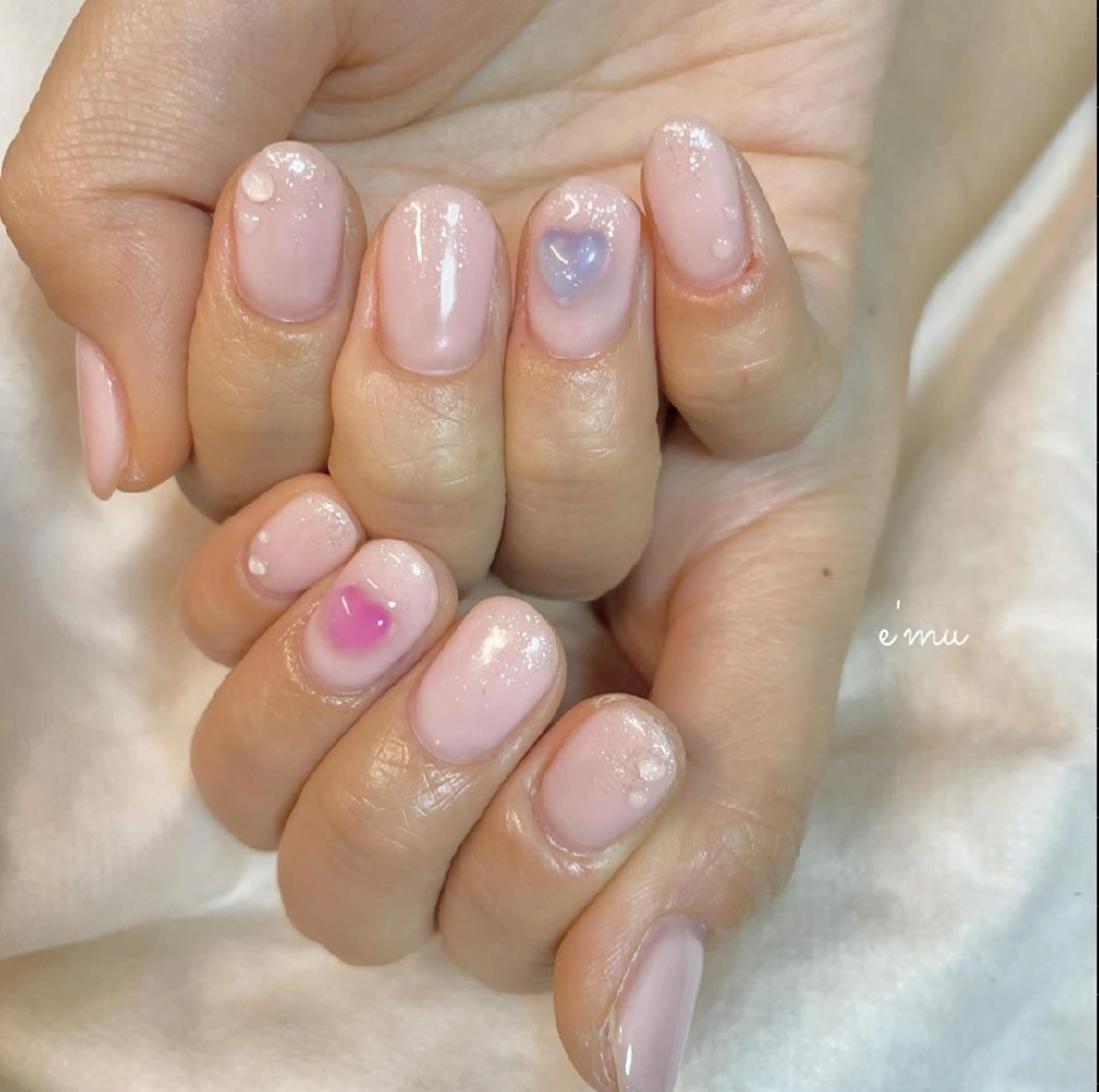 ネイル ガーリー ハート ピンク ハンドネイル nail salon e'mu💐のネイルデザイン