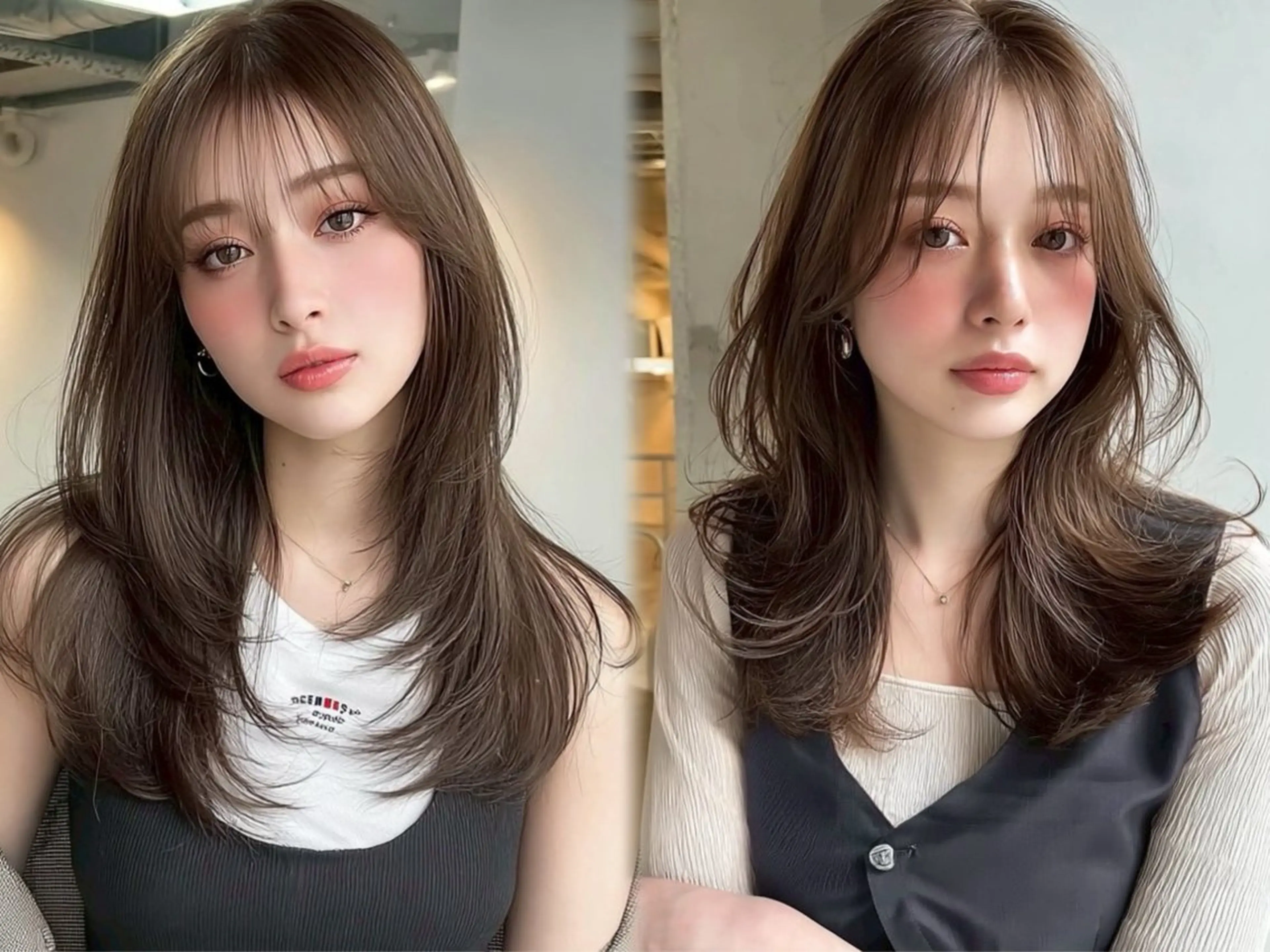 セミロング レイヤーカット みなみ/盛れる顔周り /マツエク/透明感のヘアスタイル