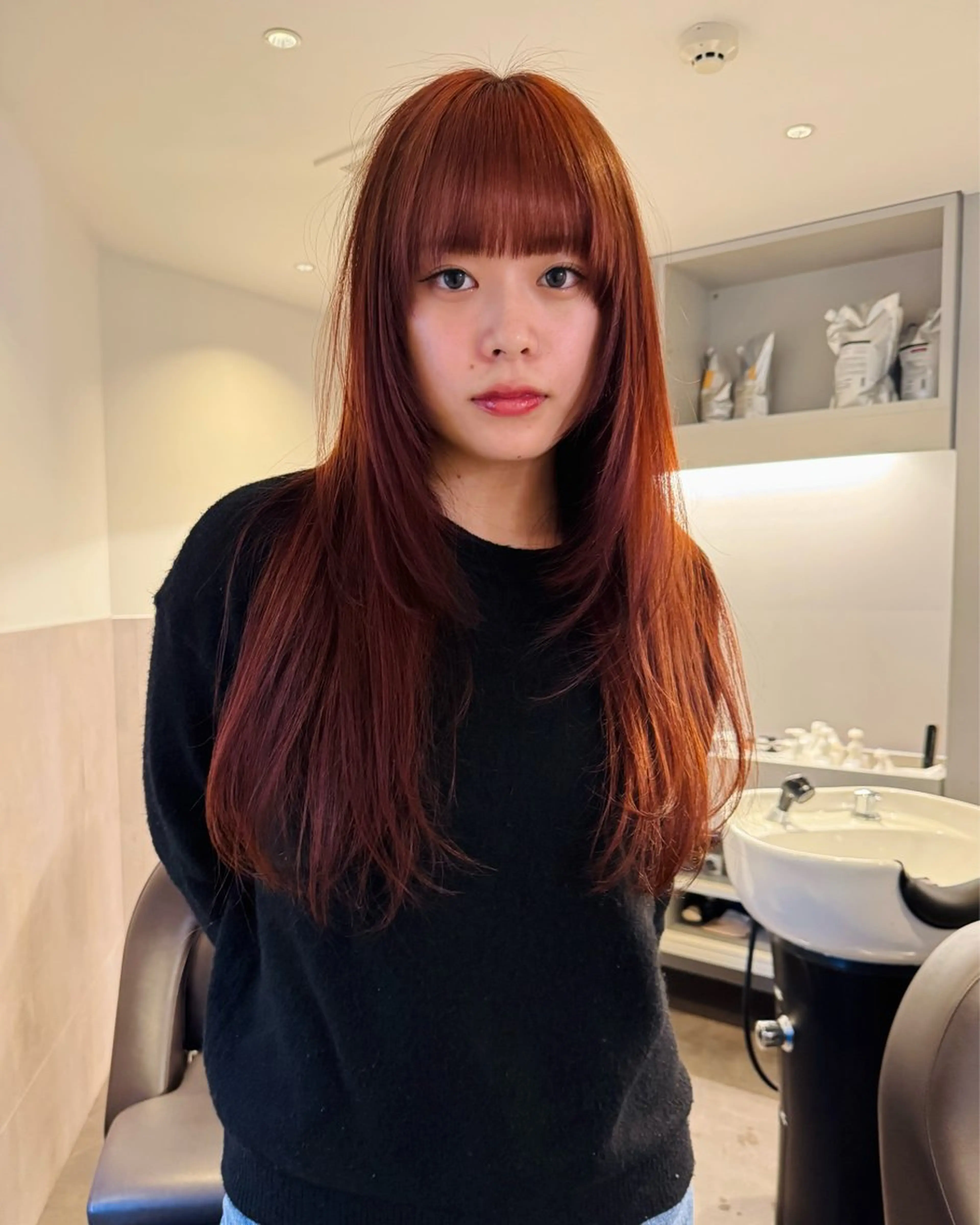 ロング カラー ブラウンカラー オレンジ オレンジブラウン レイヤーカット RAIMA ケアハイトーンのヘアスタイル