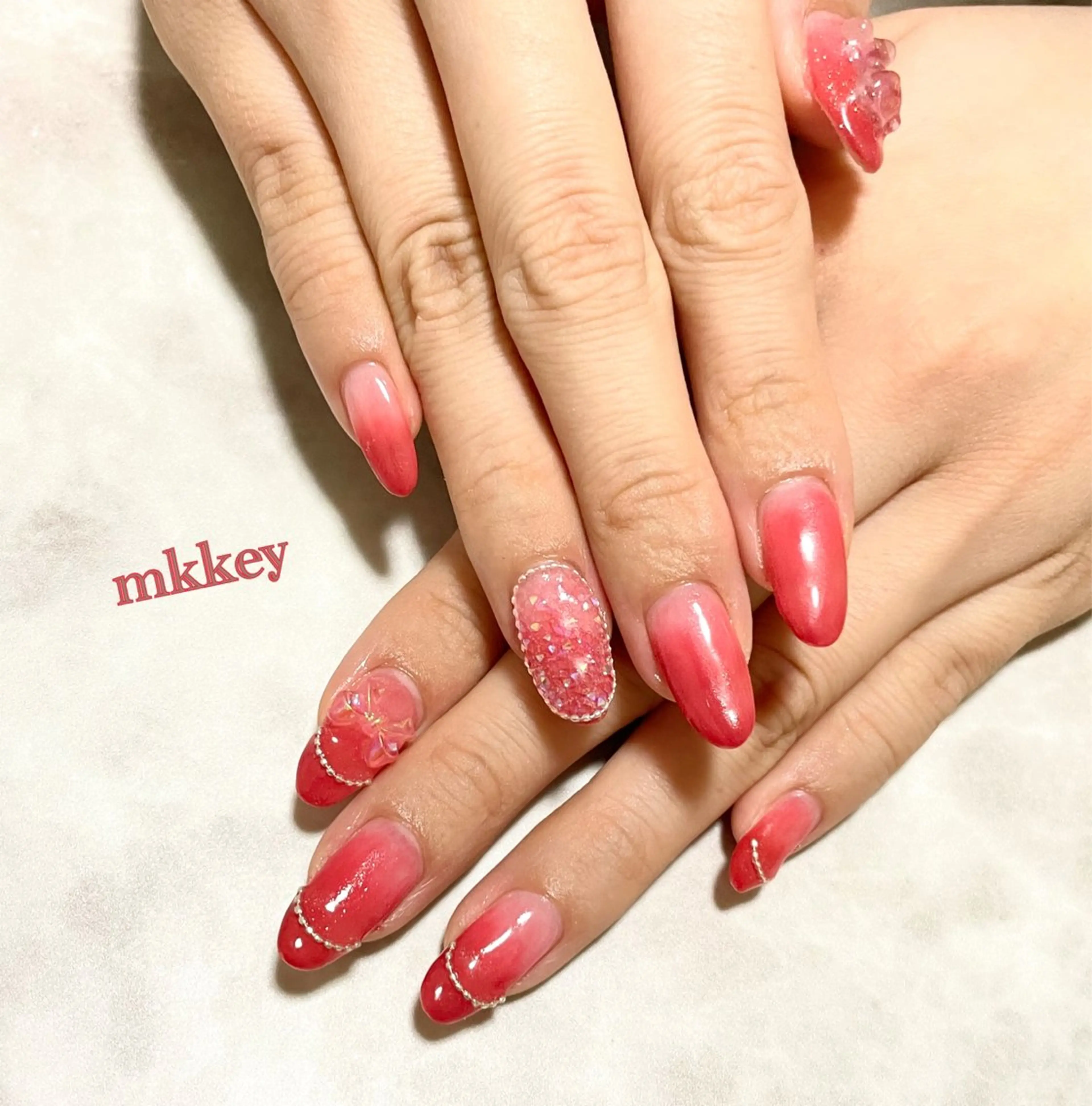 ネイル ピンク 赤色 nail mnのネイルデザイン
