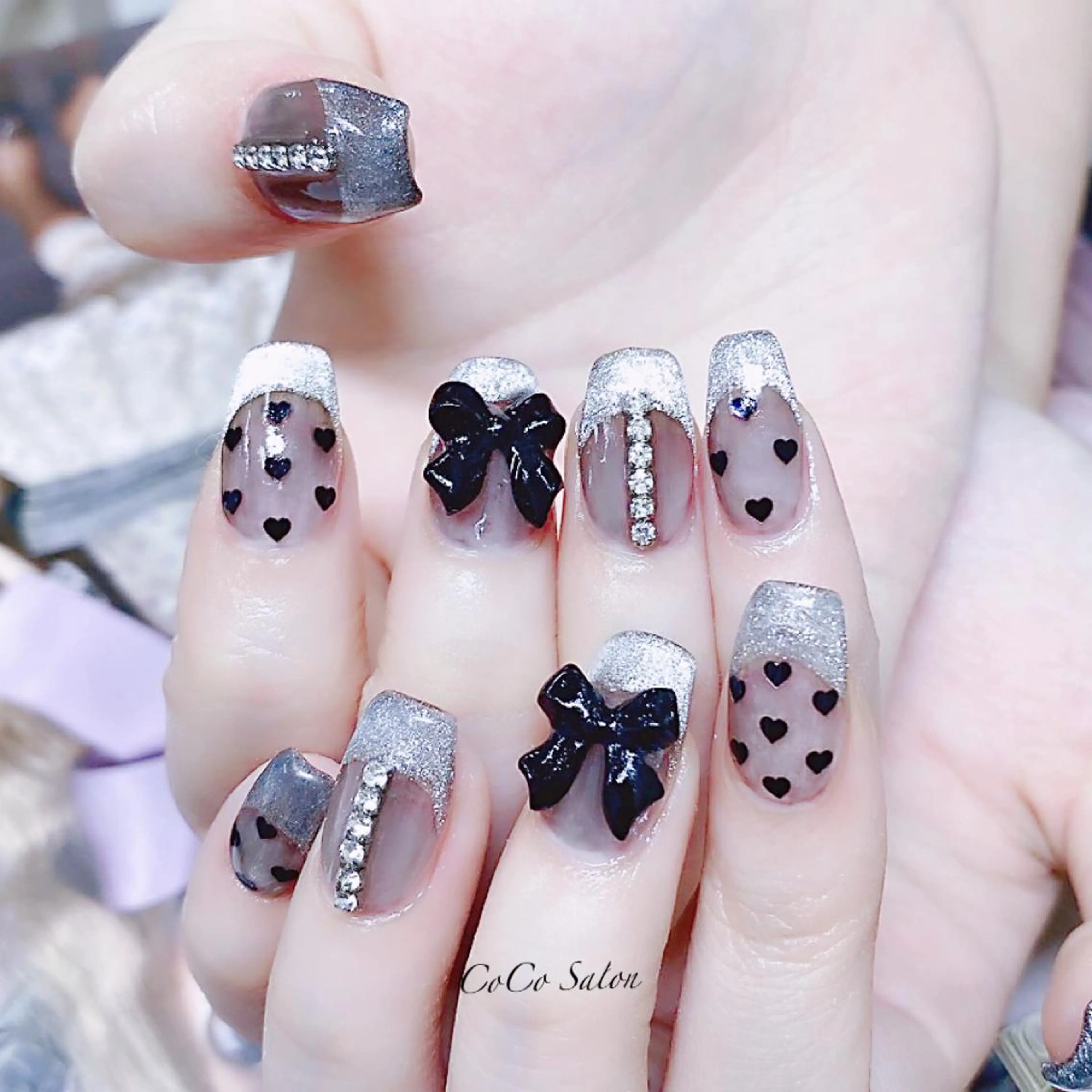 ネイル 成人式 長さ出し フレンチネイル ジェルネイル ハート ハンドネイル CoCoSalon ネイル/まつ毛予約のネイルデザイン