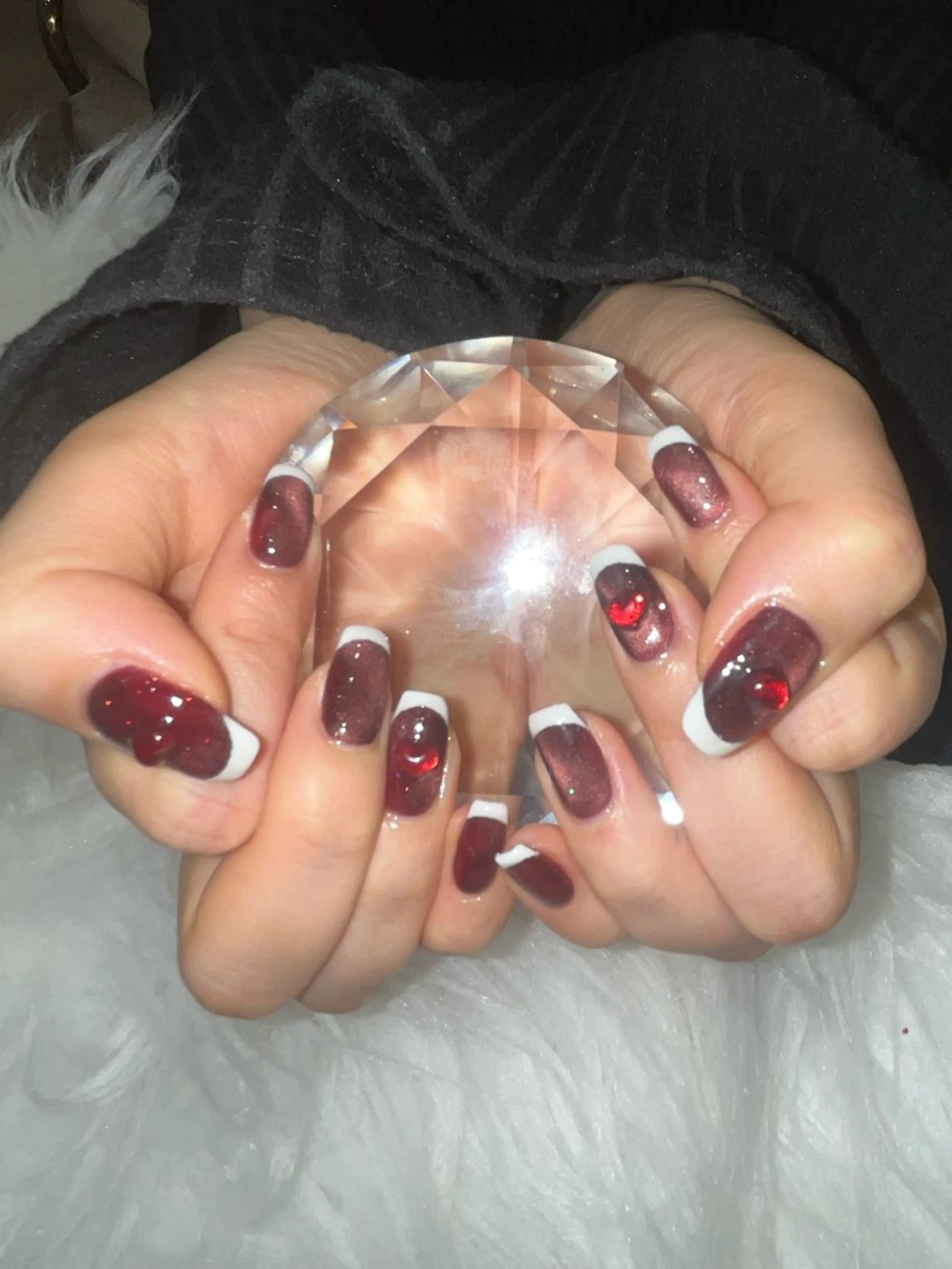 ネイル フレンチネイル マグネットネイル マグネットフレンチ バレンタイン ハンドネイル taminami Lunaのネイルデザイン