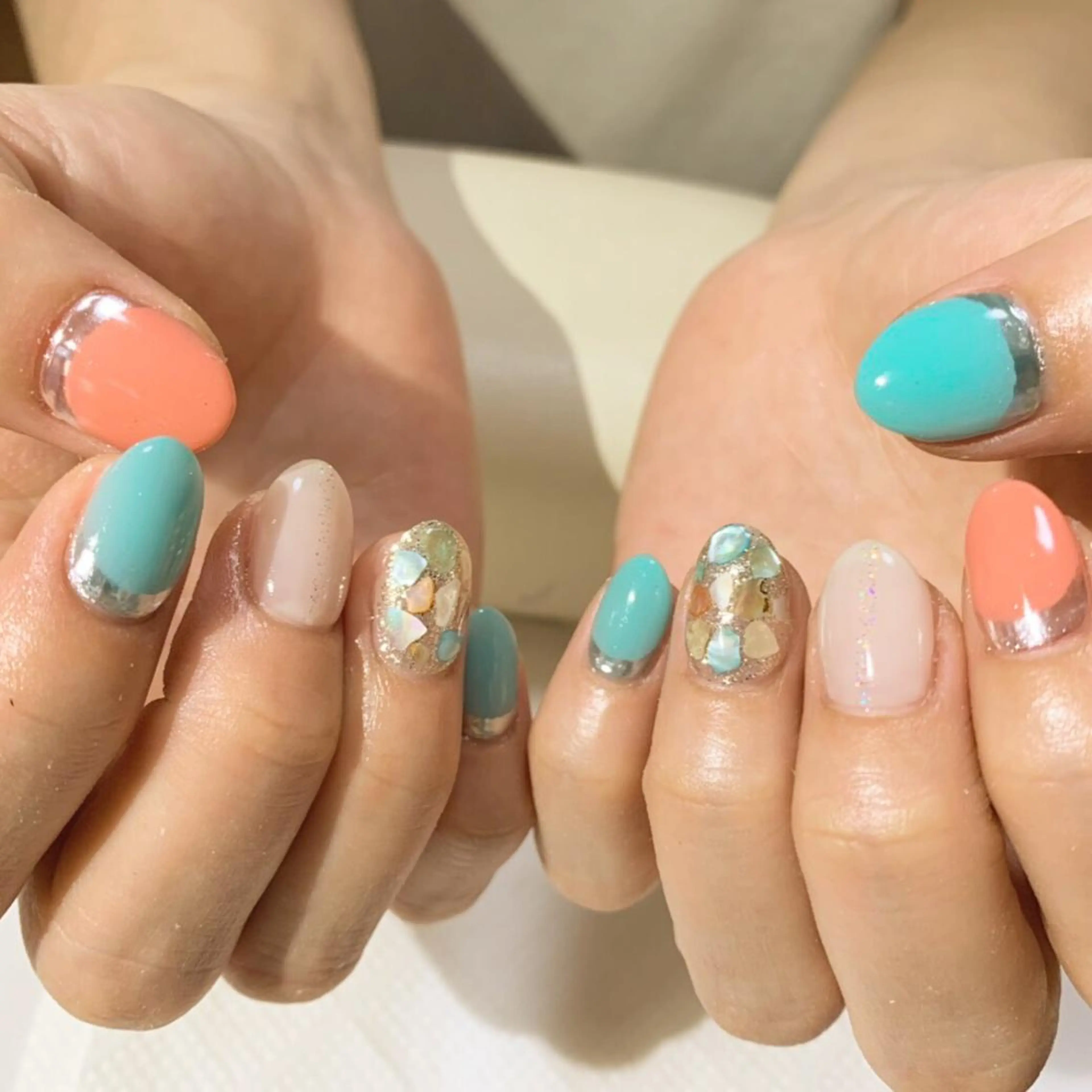 ネイル フットネイル ミラーネイル シンプルネイル 春ネイル 夏ネイル nail fufla ♡yamane♡のネイルデザイン