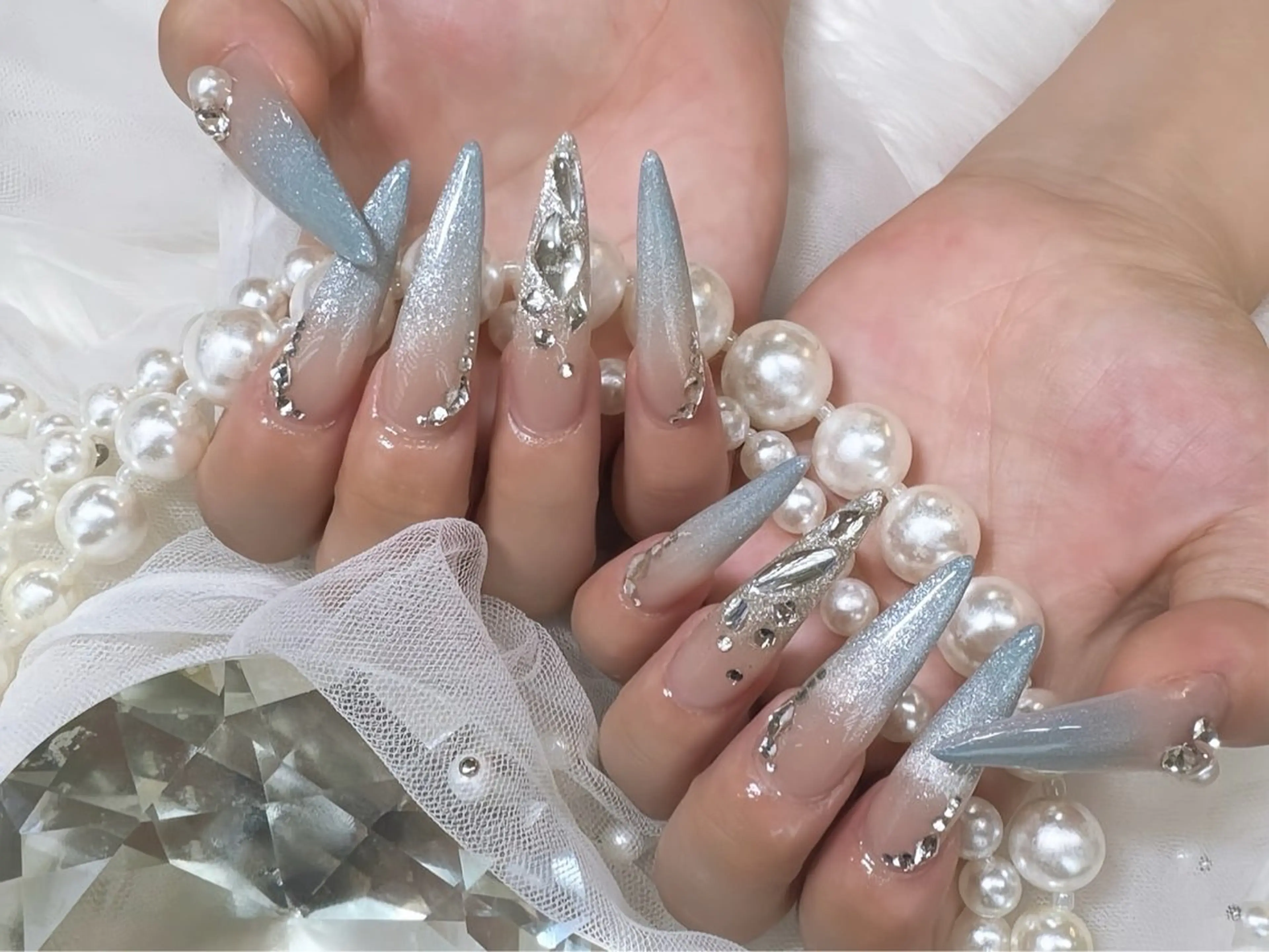 ネイル アートネイル 長さ出し ガーリー 韓国ネイル 持ち込み Rin Nail 新大久保店のネイルデザイン