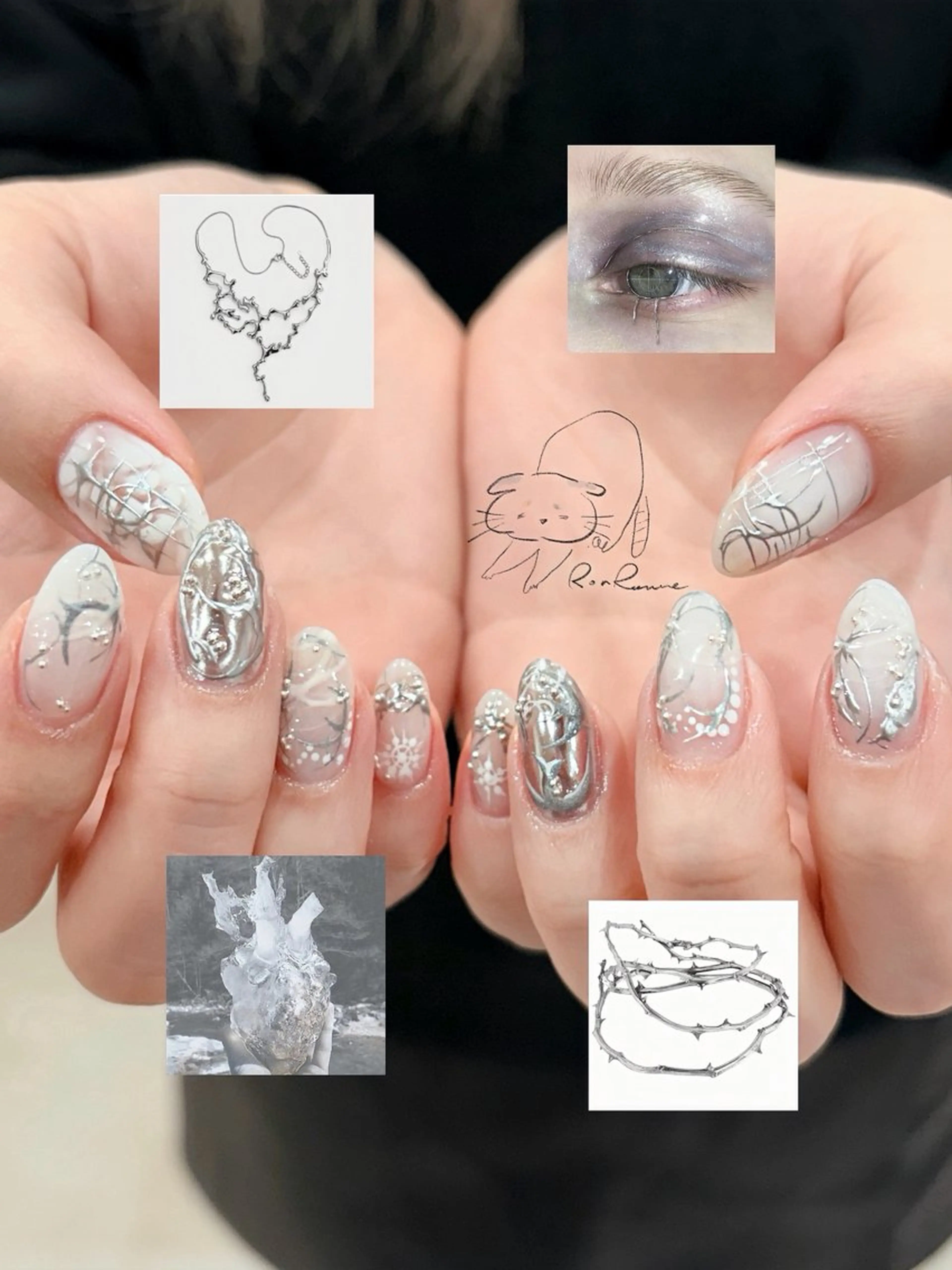 ネイル オーロラネイル 長さ出し フレンチネイル ジェルネイル ミラーネイル ハンドネイル ronronne .のネイルデザイン