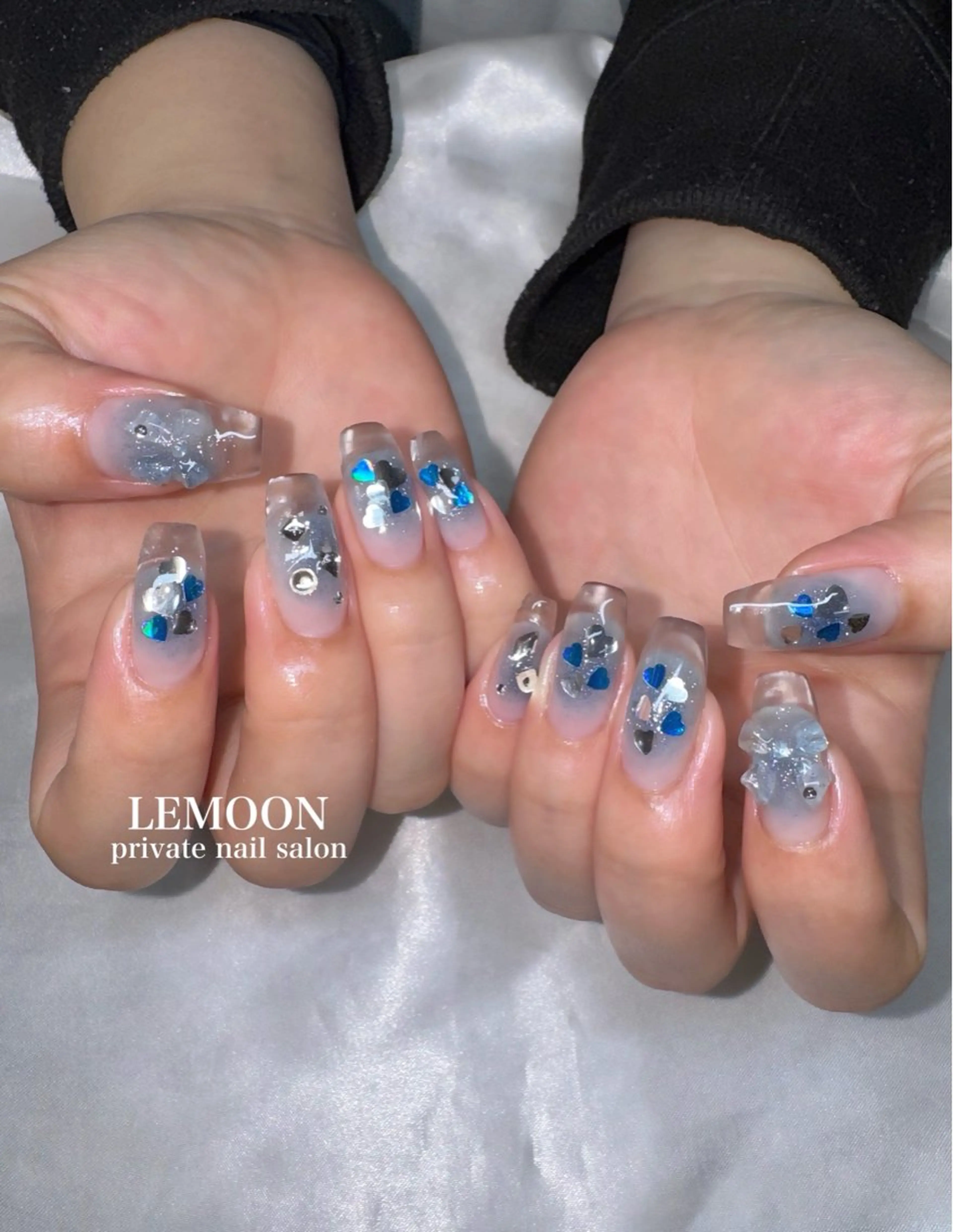 ネイル クリアネイル 長さ出し フレンチネイル 氷ネイル・うるうるネイル キラキラネイル ハンドネイル nail salon LEMOONのネイルデザイン