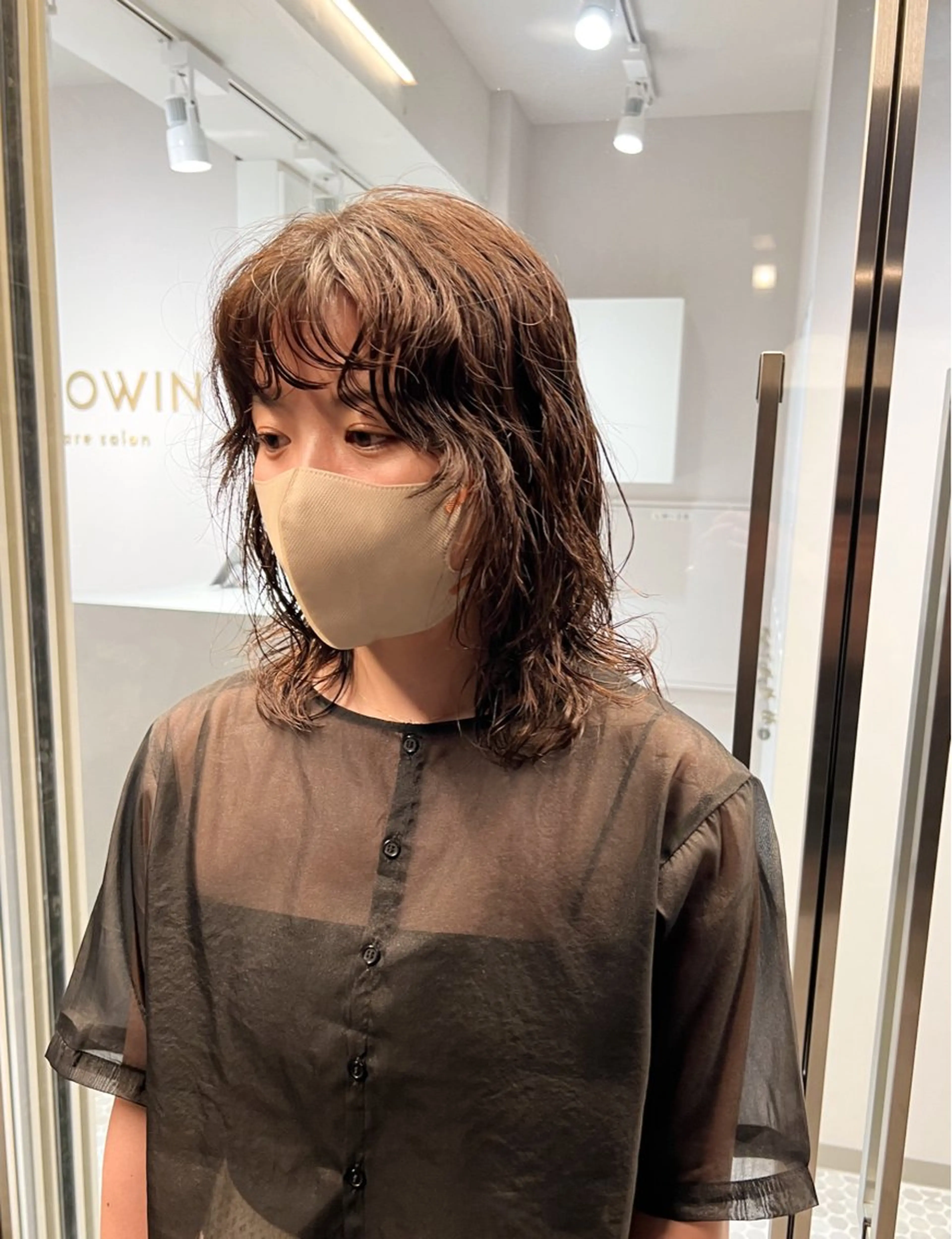 ミディアム カラー パーマ ミディアムパーマ カット ヘアカラー パーマ トリートメント 樋野 亮のヘアスタイル