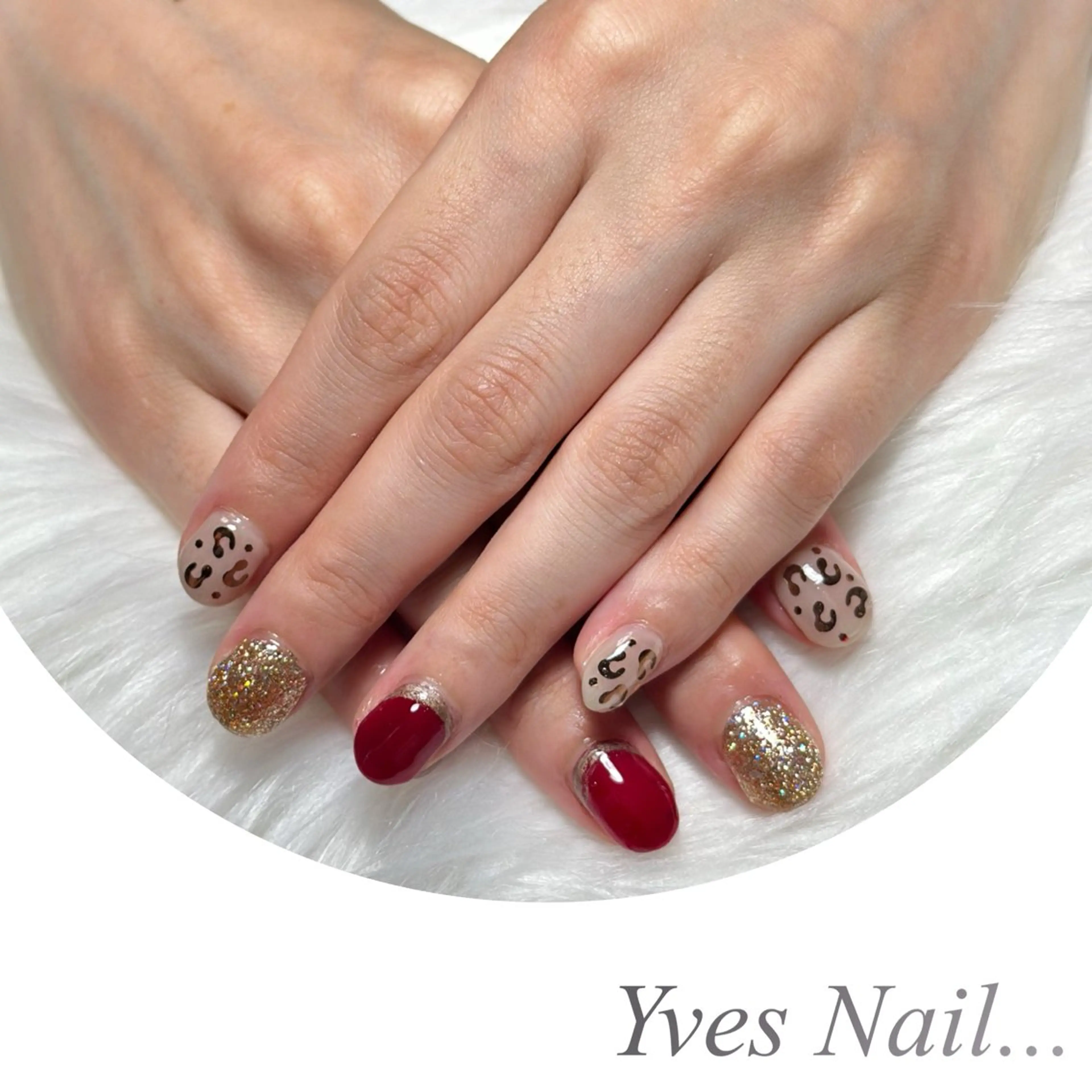 ネイル アニマル柄 ボルドー ラメ(グリッター) ハンドネイル kanno yのネイルデザイン