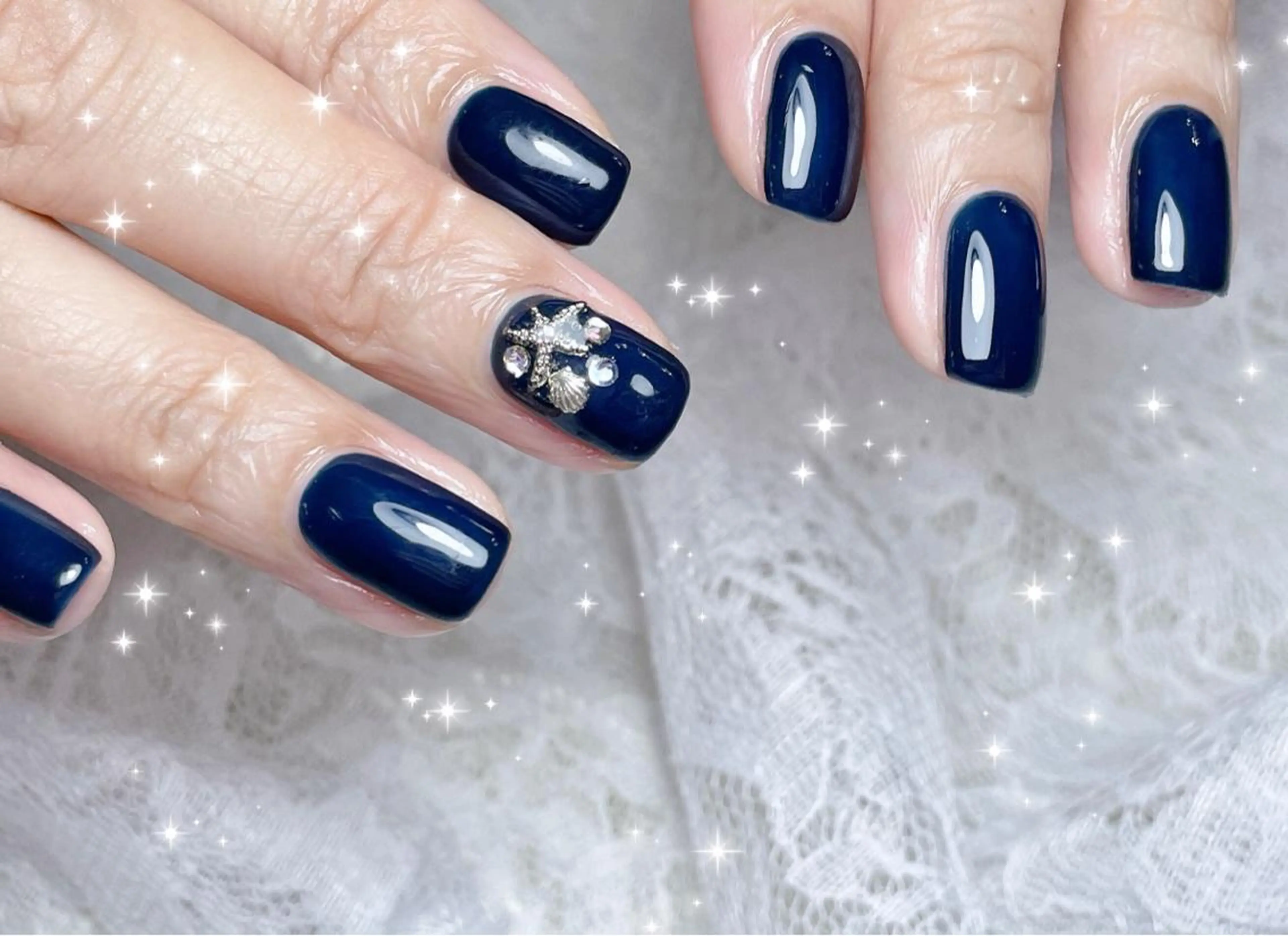 ネイル ブルー ハンドネイル FLARE NAIL フレアネイルのネイルデザイン