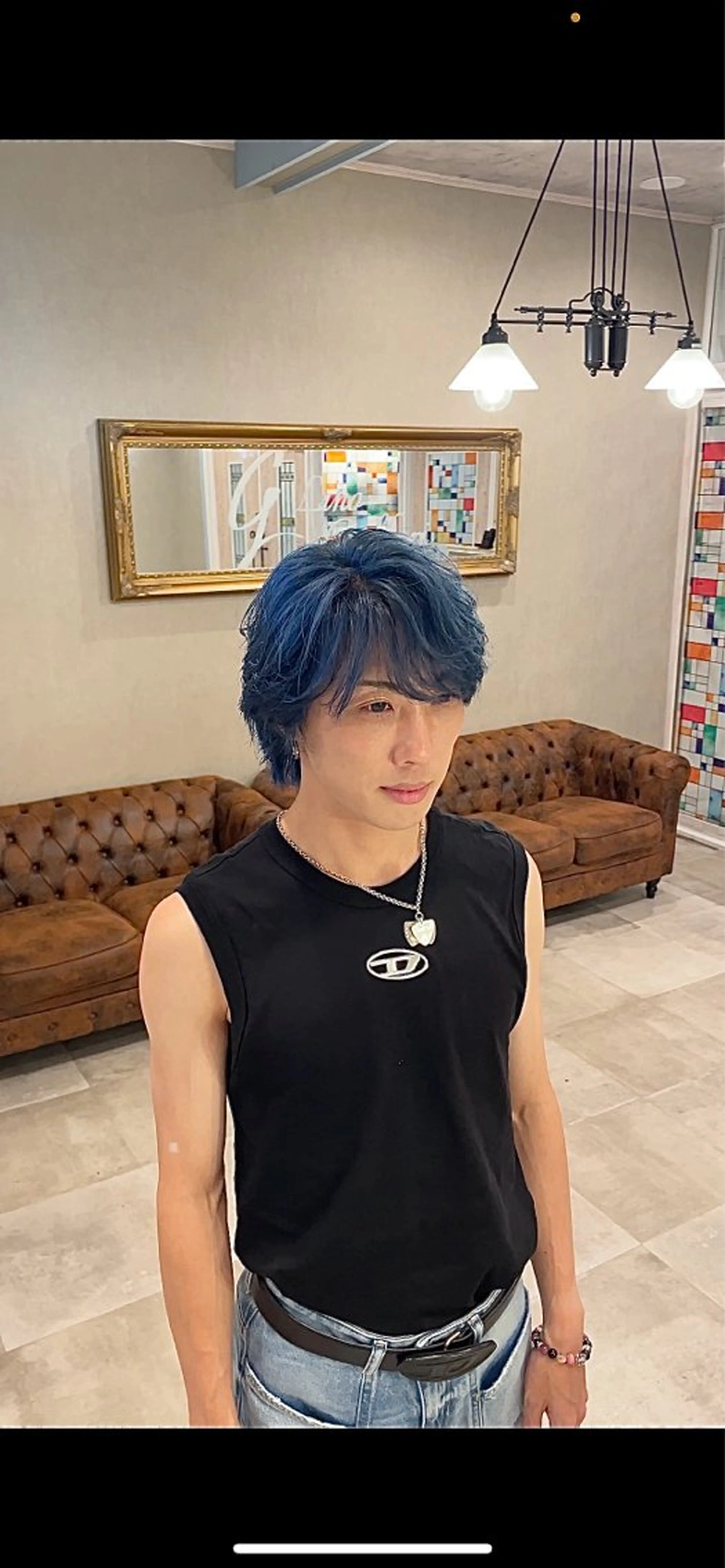 ショート カラー ヘアアレンジ メンズ ブルーカラー シルバー 小野寺祐希人 Calbariのヘアスタイル