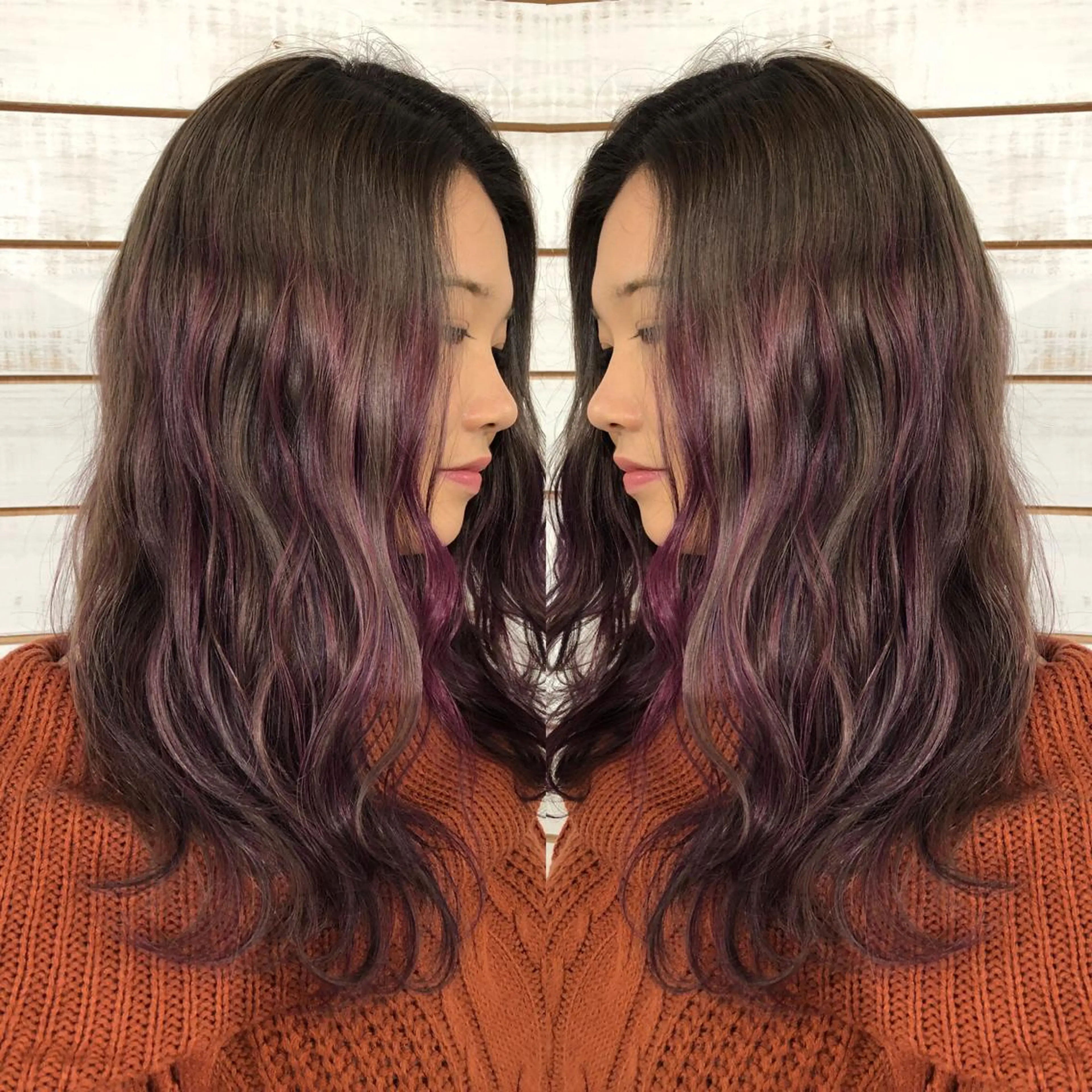 セミロング アッシュ パープルカラー ヘアカラー 🧡艶髪ちゅるん髪 🫧🧡YUKI❄️のヘアスタイル