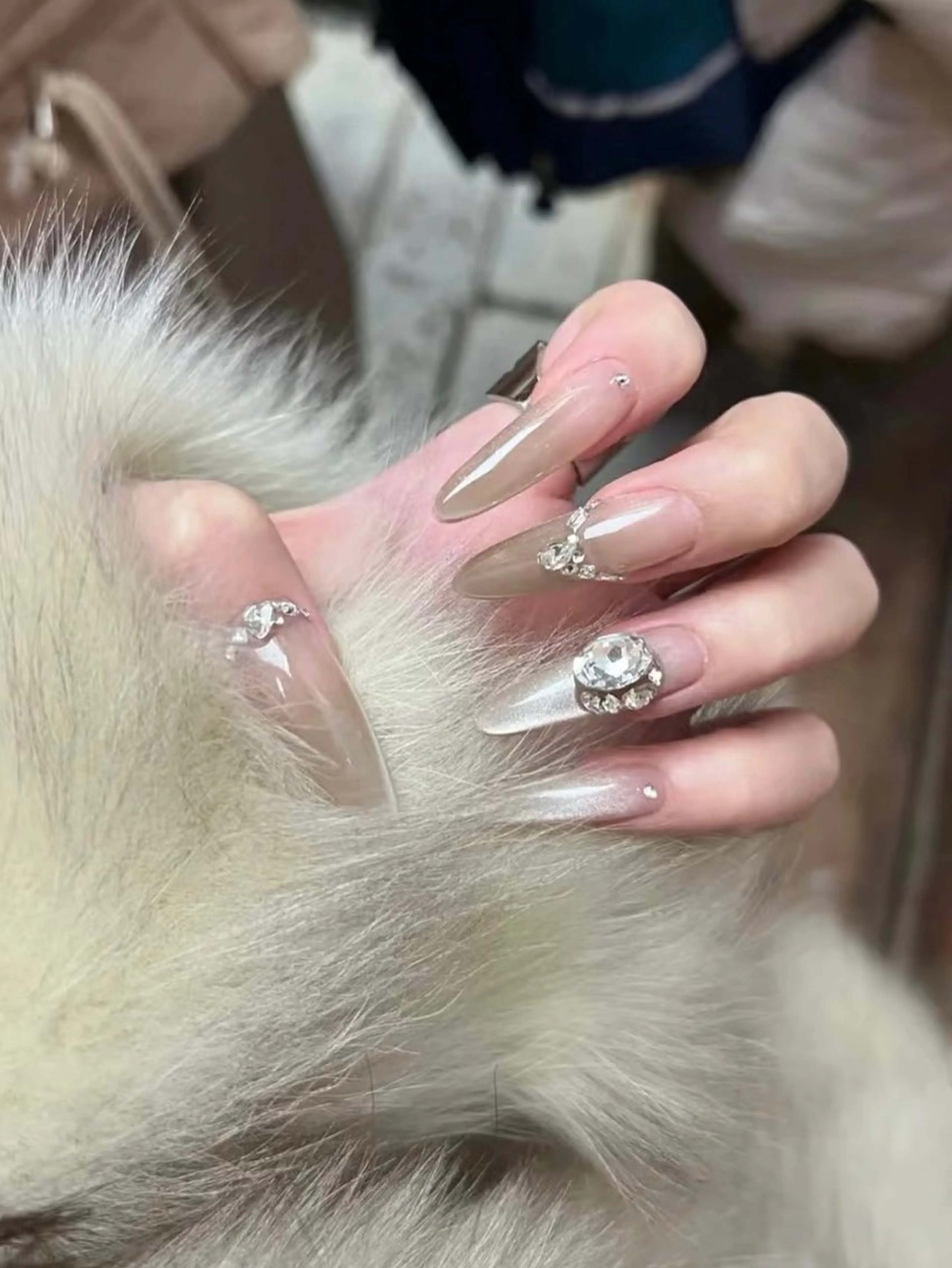 ネイル フレンチネイル ガーリー ガラスフレンチ 韓国ネイル ロングネイル ハンドネイル Venus nail チップ長さだし専門店のネイルデザイン