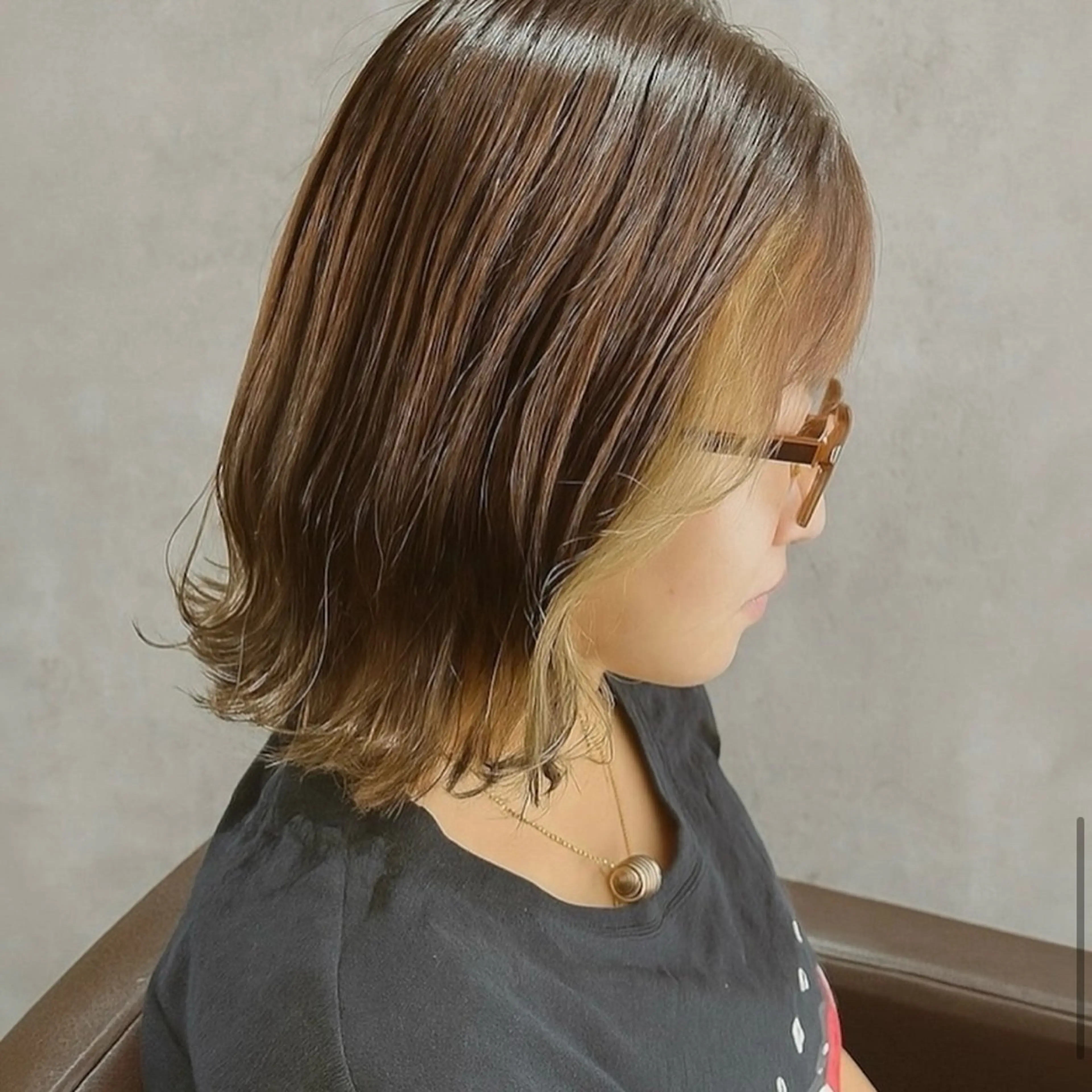 ミディアム カラー ボブレイヤー ボブ くびれヘア 顔周りカット 髪質改善 カット ヘアカラー トリートメント 【nui 茨木】 清水優のヘアスタイル