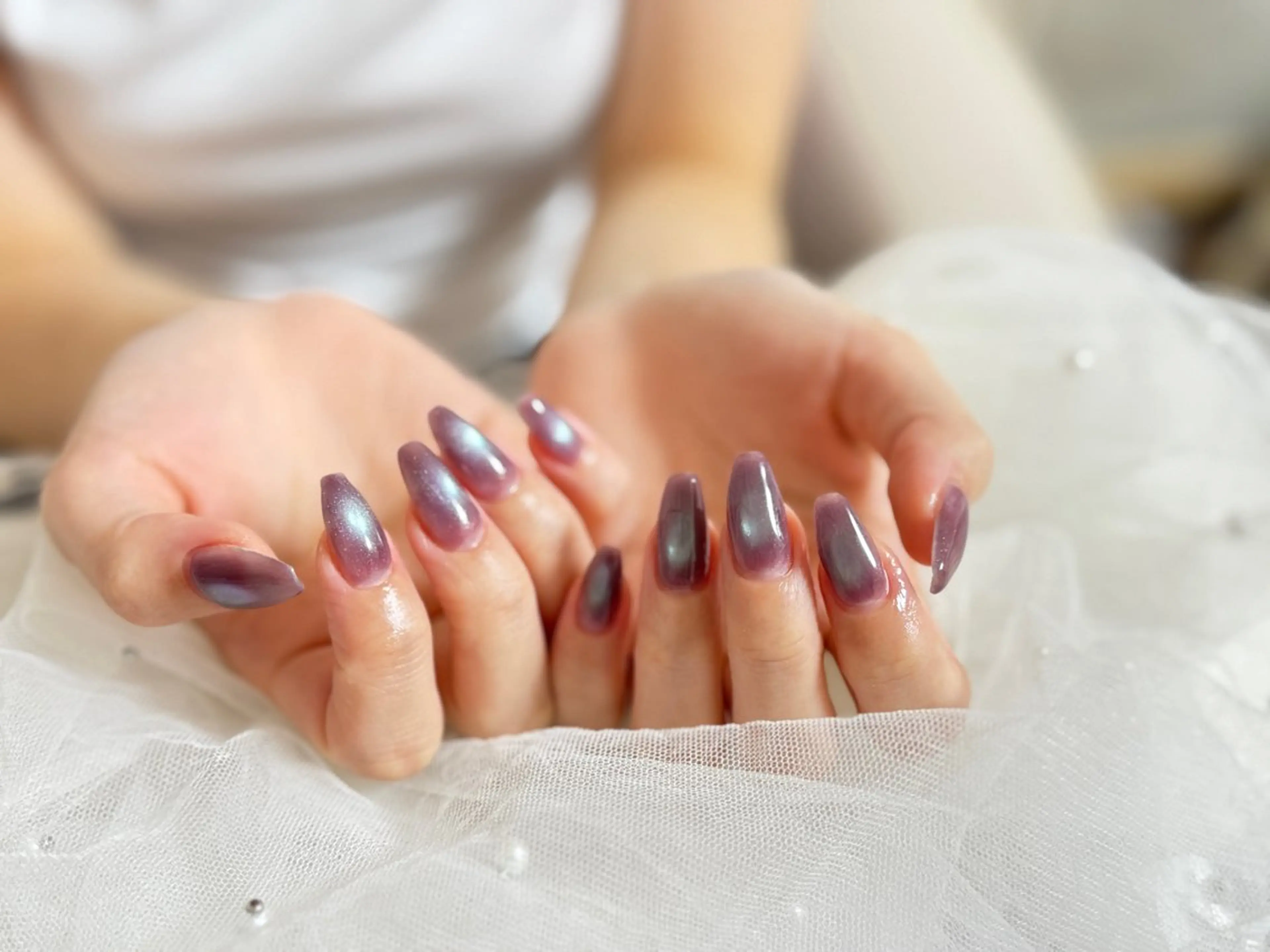 ネイル ブルー フレンチネイル ハート マグネットネイル ニュアンスネイル ハンドネイル Mnail _KKのネイルデザイン