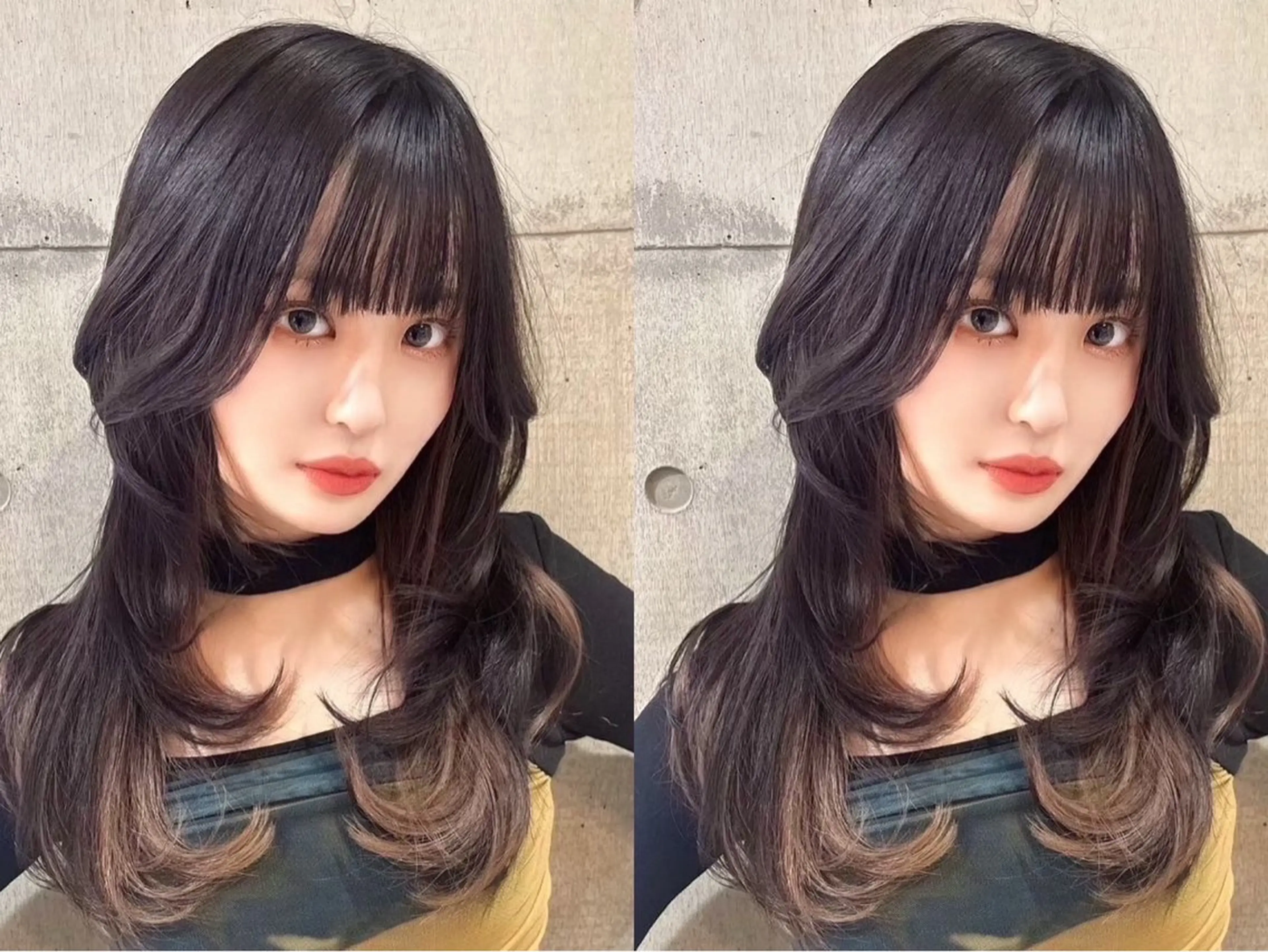 ロング カラー カット ヘアカラー トリートメント レイヤー/髪質改善 /透け感カラー/艶髪のヘアスタイル