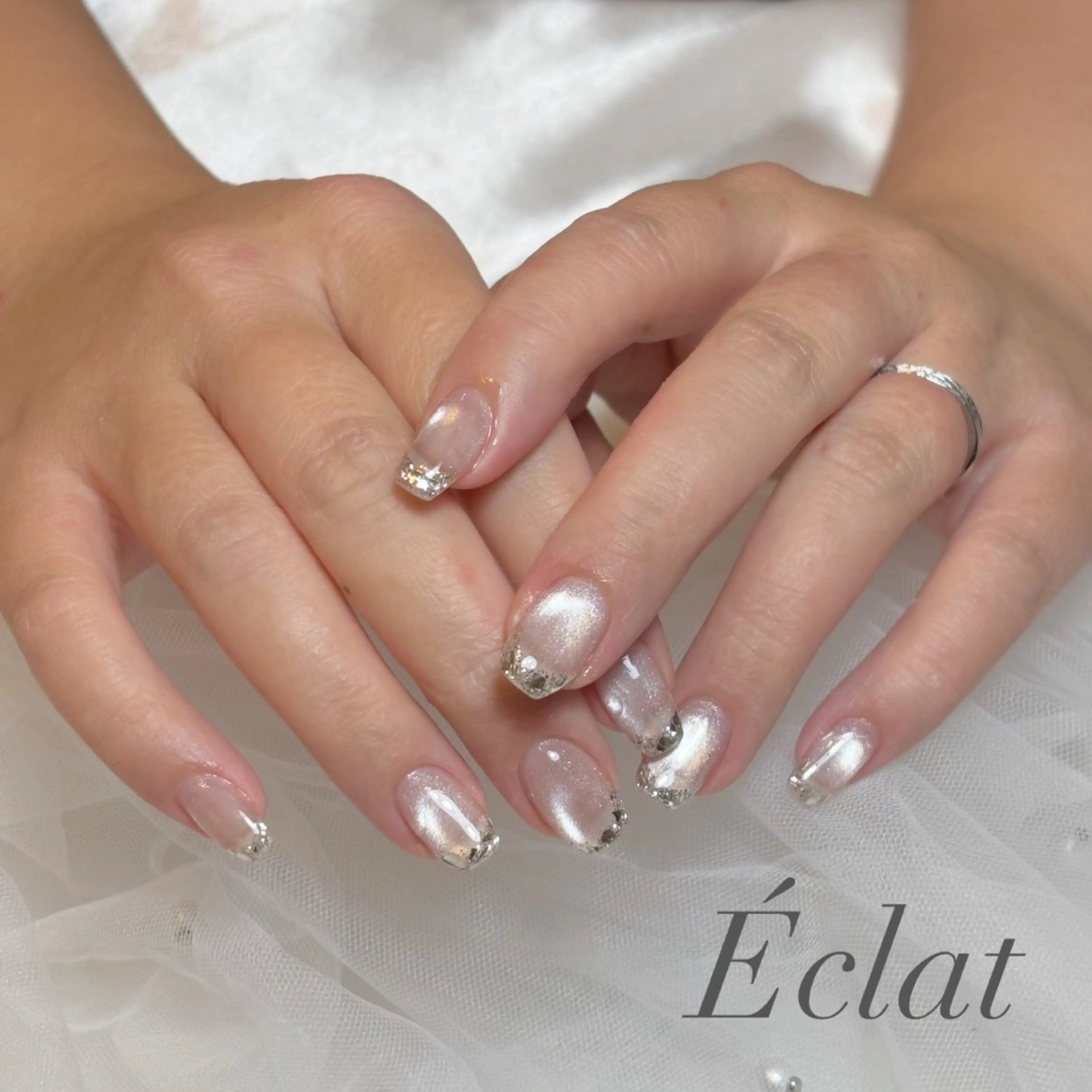 ネイル フレンチネイル ガラスフレンチ マグネットネイル ハンドネイル nail salon Éclatのネイルデザイン