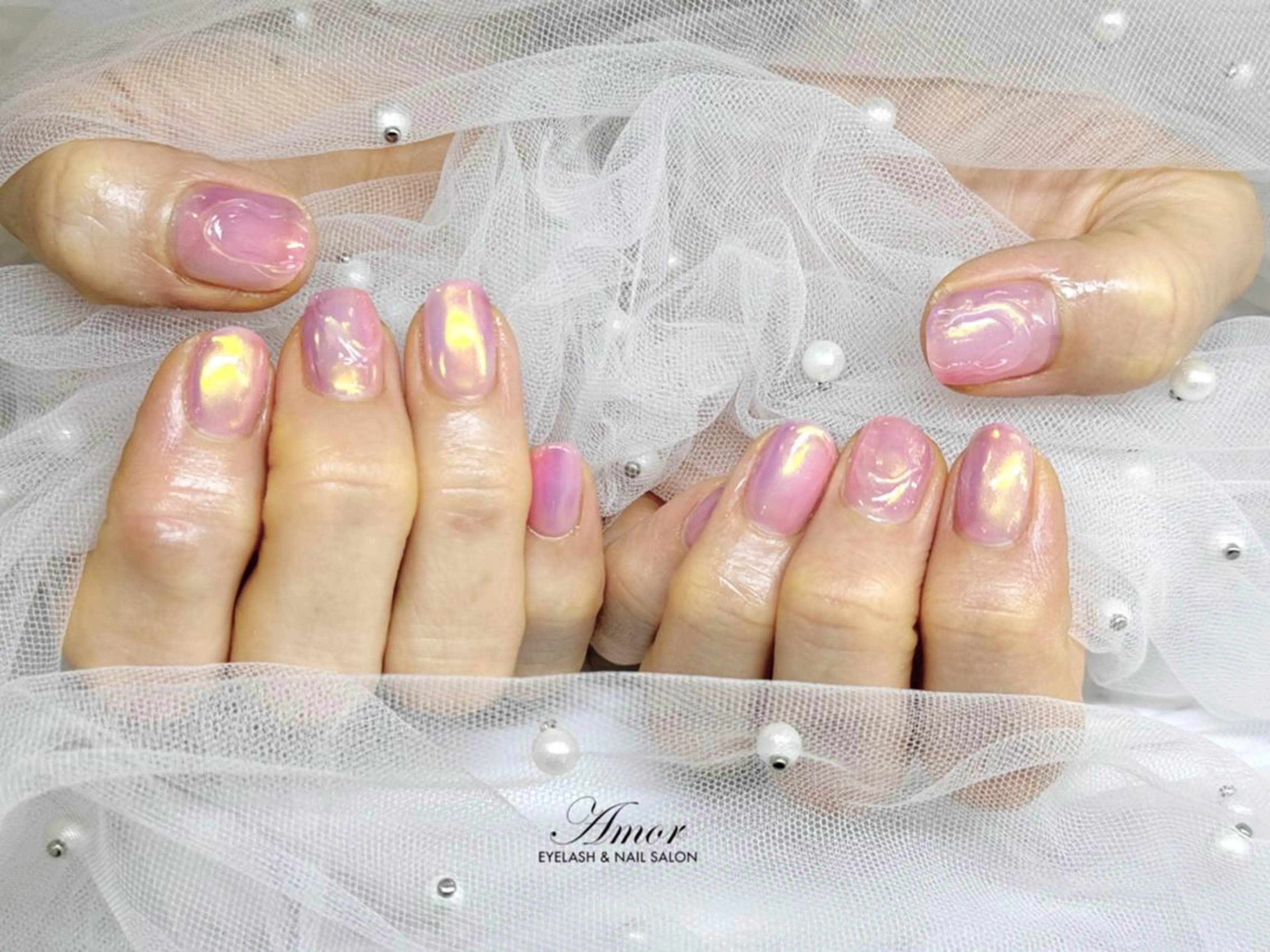 ネイル オーロラネイル クリアネイル 夏ネイル ハンドネイル Nailist ★Amo★のネイルデザイン