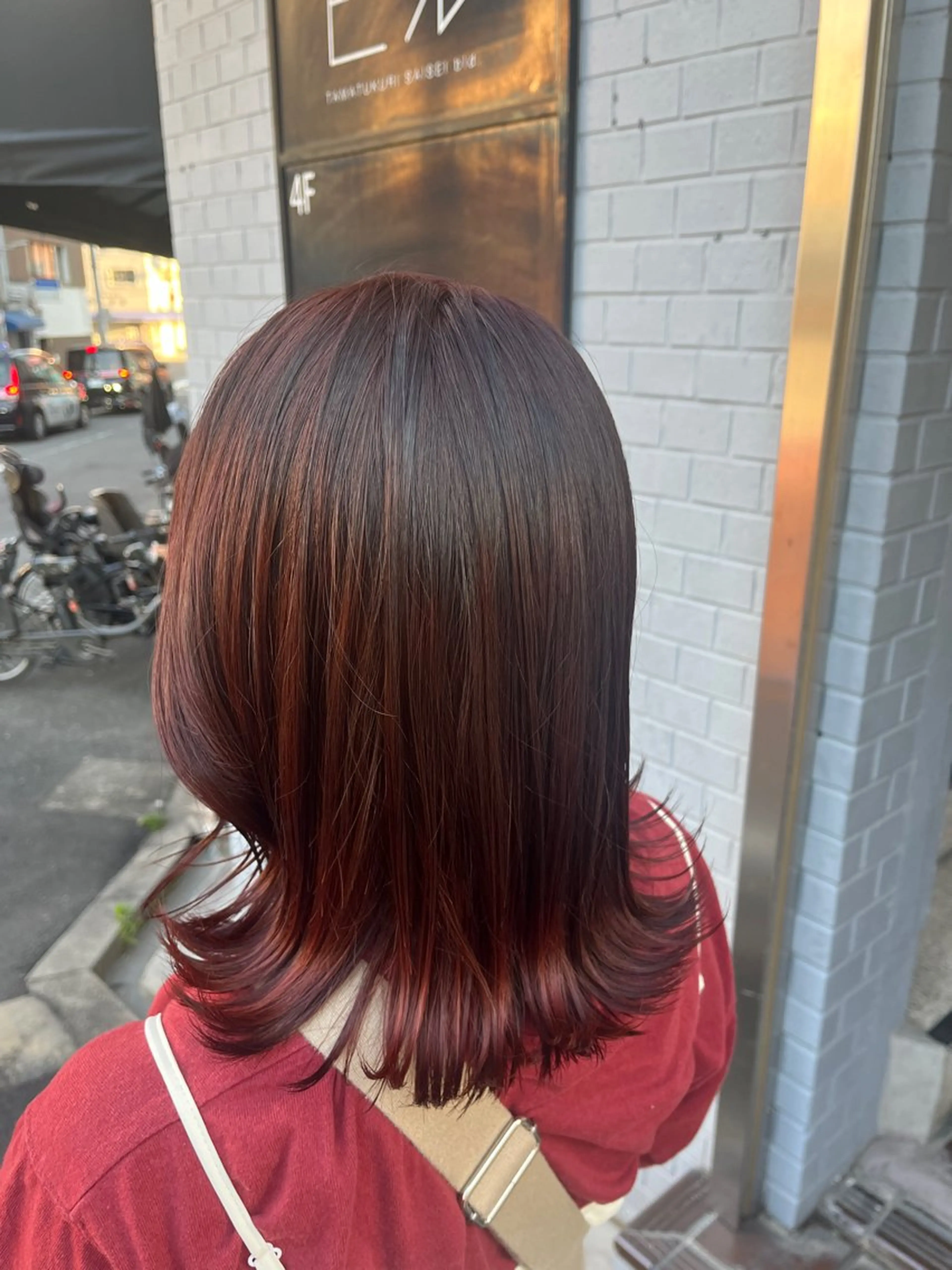 ミディアム カラー ブリーチ ブリーチなしカラー レッドカラー 天王寺美容室/カット モデル募集/miiaのヘアスタイル