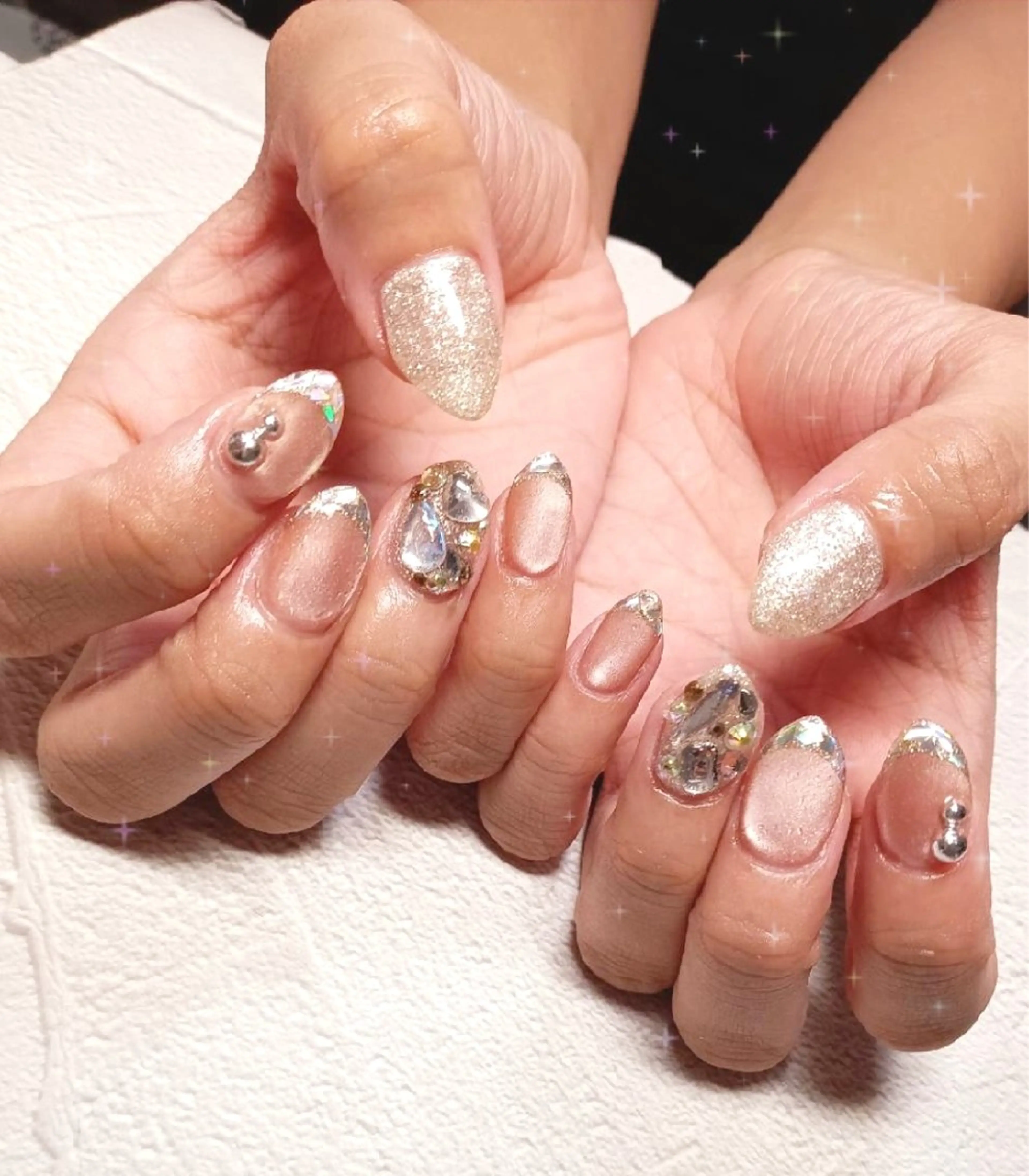 ネイル フレンチネイル ガラスフレンチ キラキラネイル マグネットネイル シンプルネイル ハンドネイル flure de neige yukiのネイルデザイン