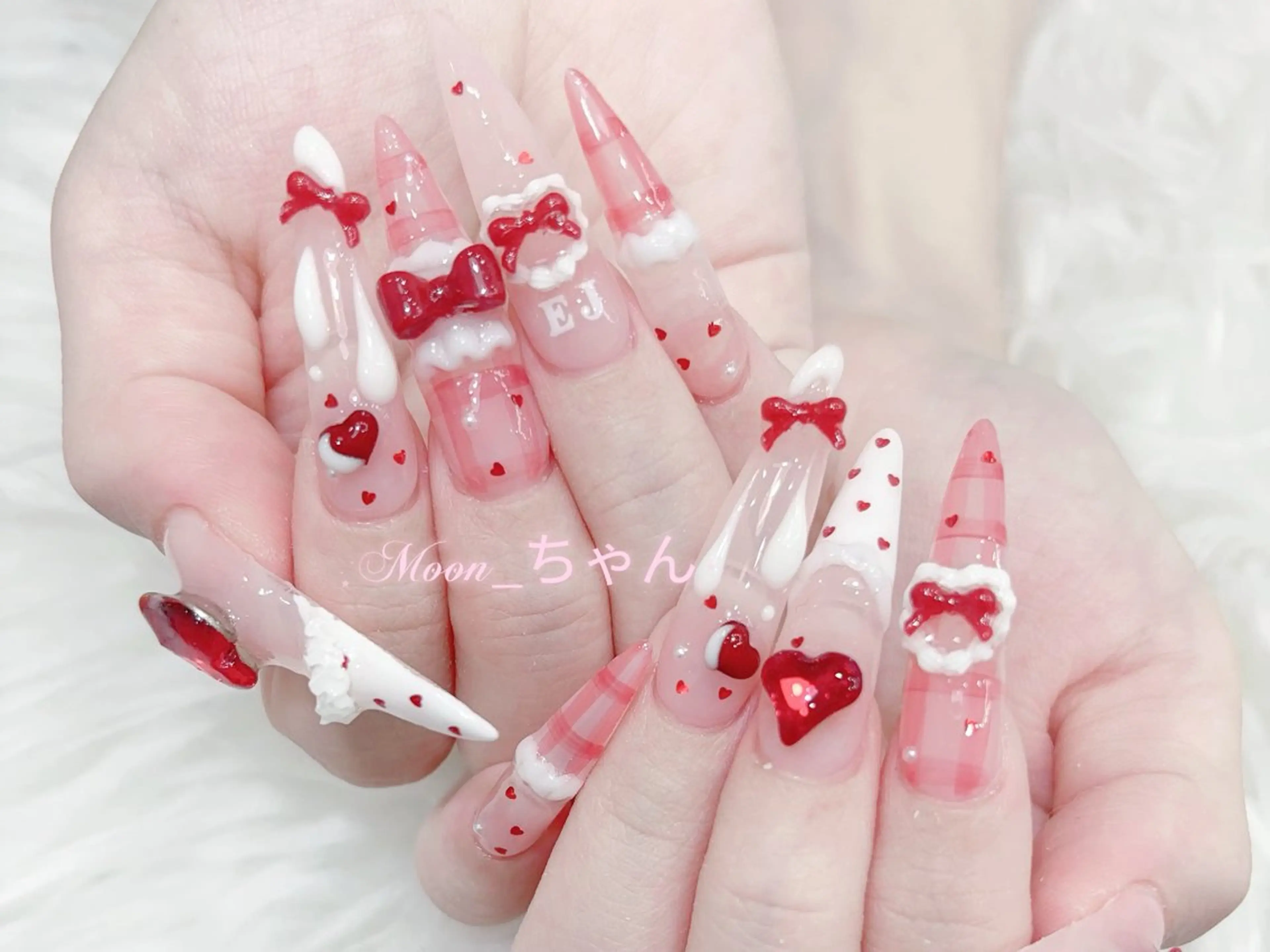 ネイル 成人式 マグネットネイル 大理石ネイル(マーブル) リボン 夏ネイル ハンドネイル MoMoA Nail ネイル長さ出し専門店のネイルデザイン