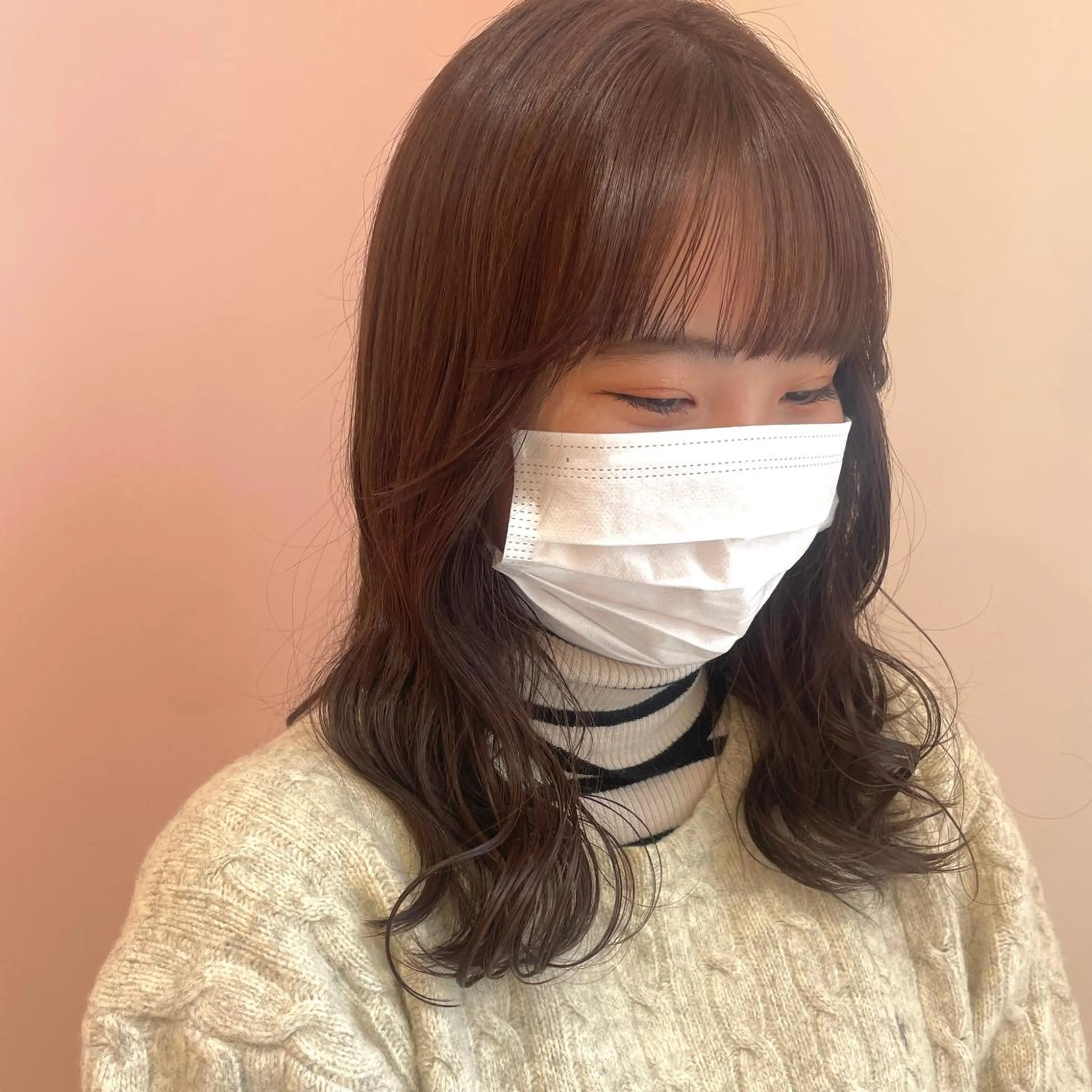 セミロング カラー ブリーチ ブラウンカラー ブリーチなしカラー ピンクカラー ピンクブラウン カット ヘアカラー レイヤー/ウルフ/ ハイトーンchimiのヘアスタイル