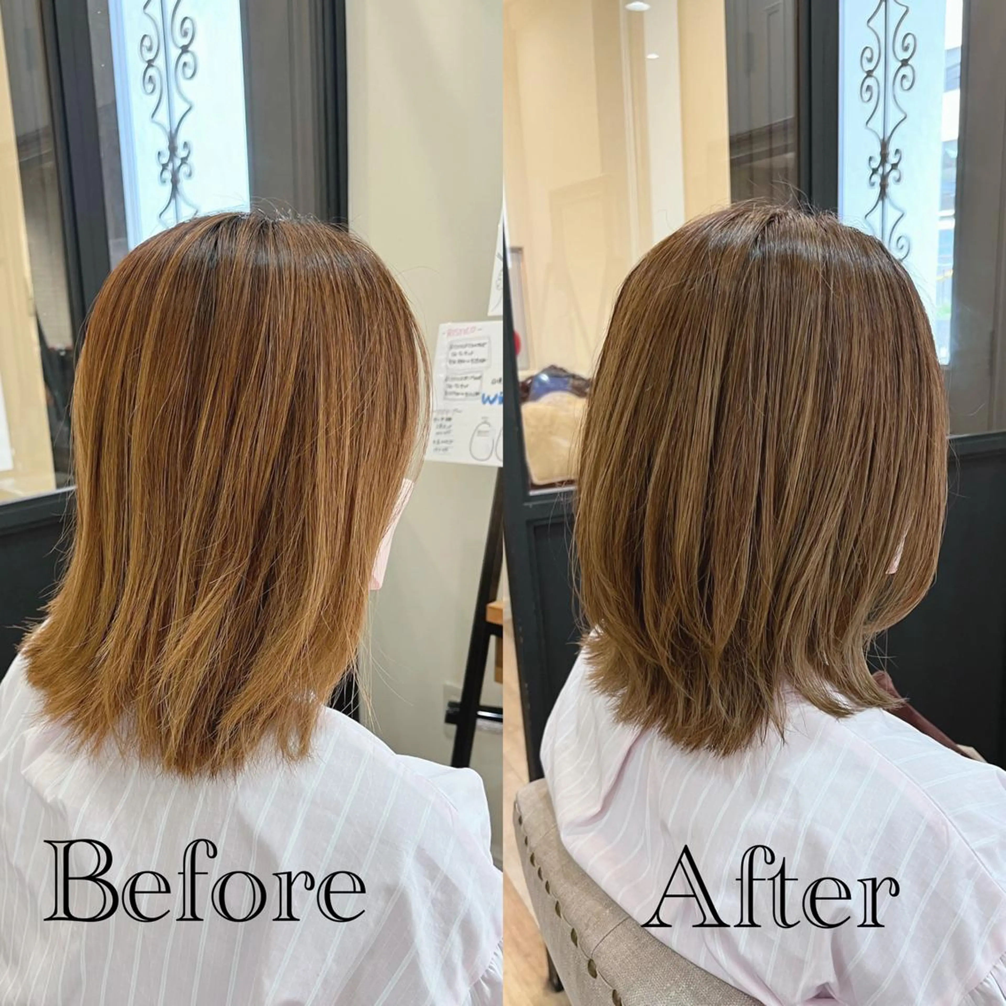 ミディアム カラー ベージュカラー ハイライトカラー ミルクティーベージュ ボブ くびれヘア カット ヘアカラー 💎髪質改善💎 西森千夏のヘアスタイル