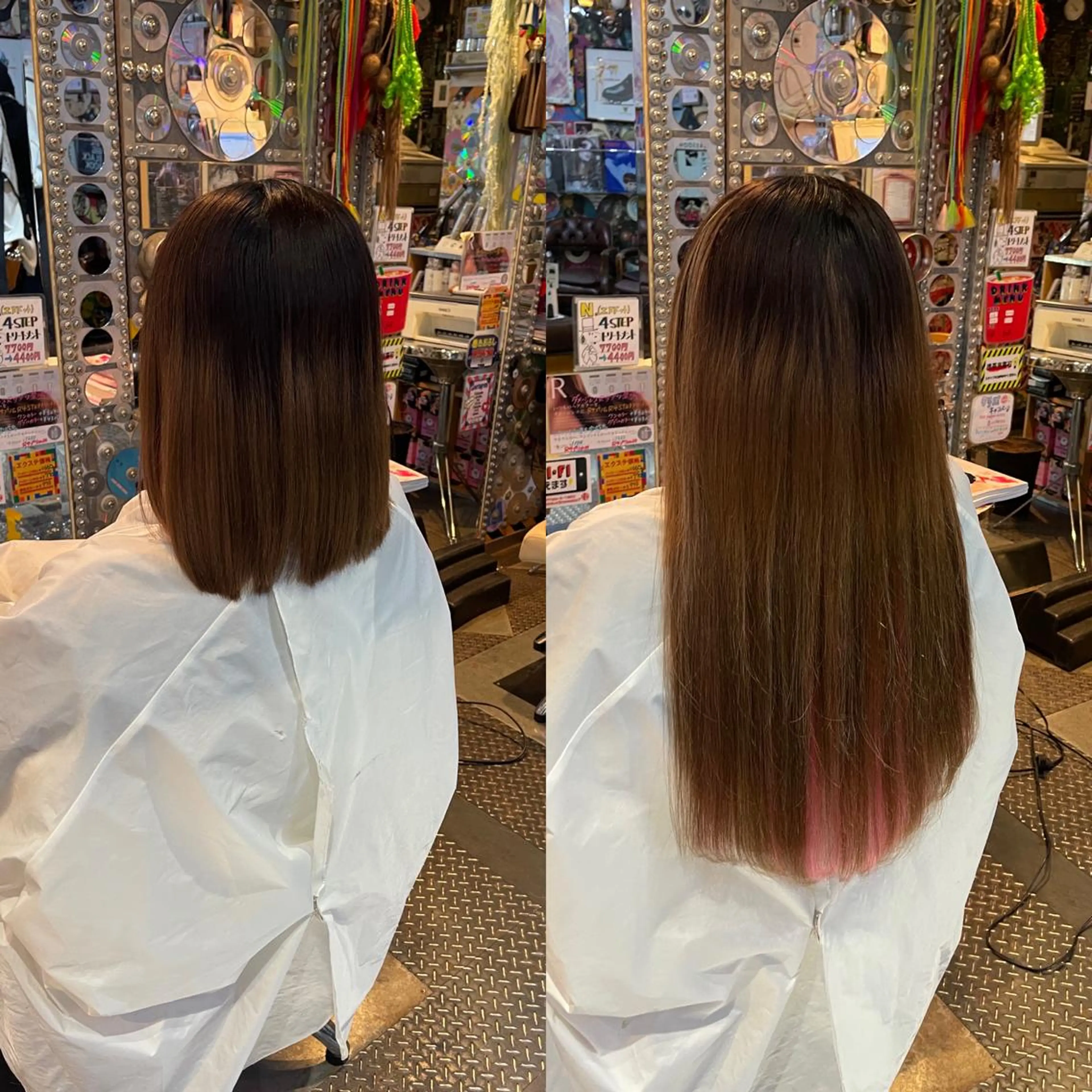 ミディアム カラー ヘアアレンジ 編み込みエクステ インナーカラー ピンクカラー エクステ 🌈派手髪エクステ ブレイズ🌈ひろとのヘアスタイル