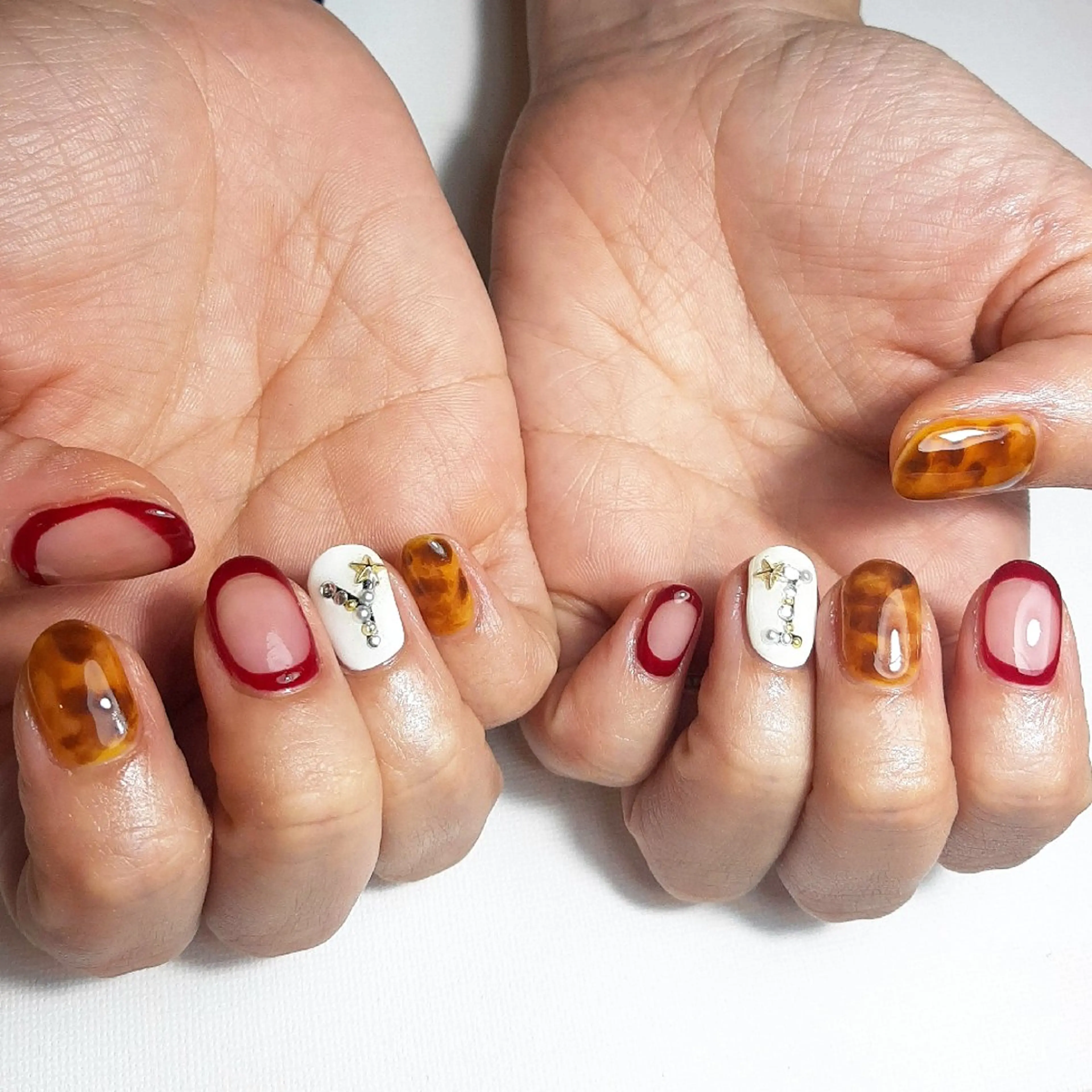 ネイル べっ甲ネイル ジェルネイル 持ち込み ショートネイル 冬ネイル owlnail /持込みデザイン専門のネイルデザイン