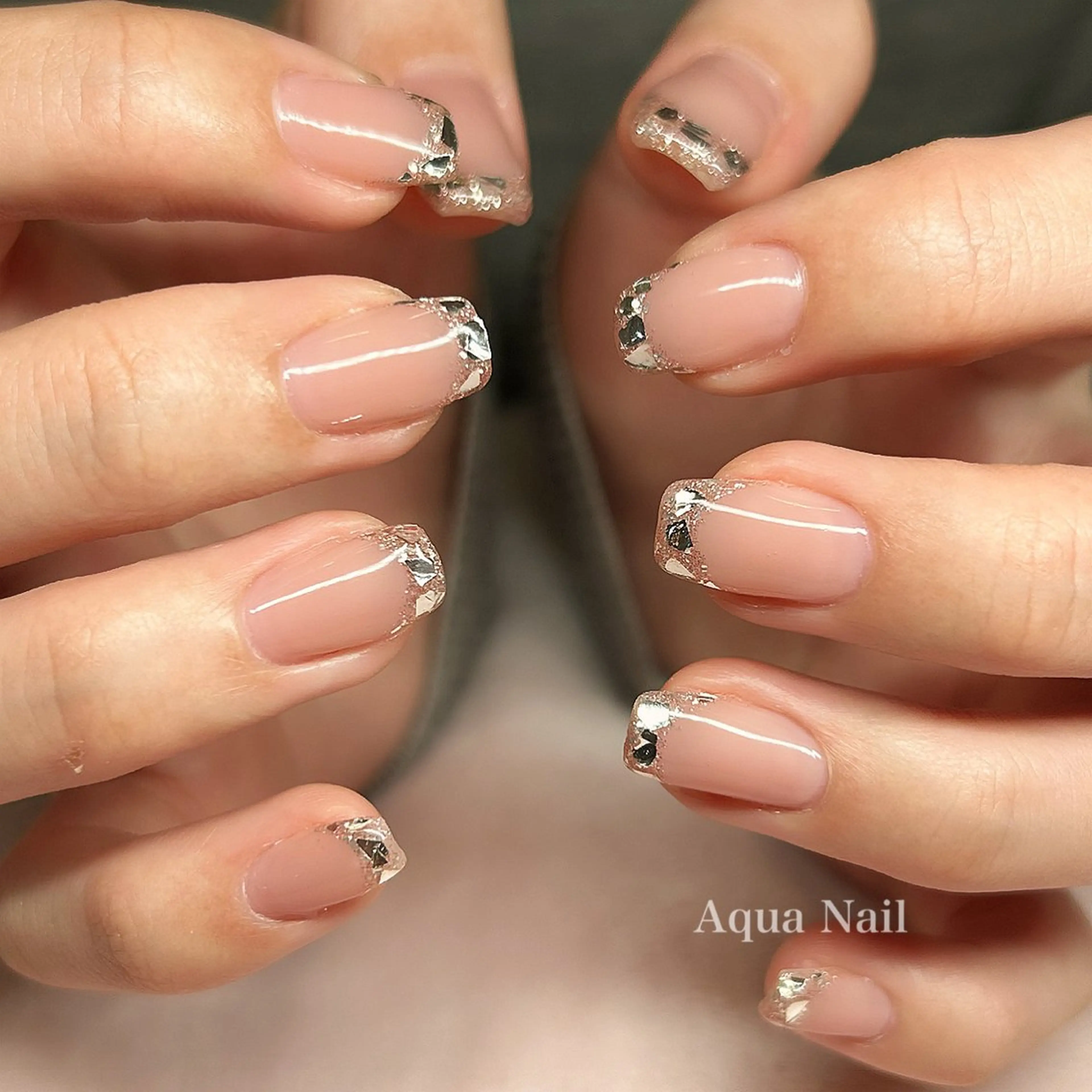 ネイル アートネイル フレンチネイル ガラスフレンチ 韓国ネイル ラメ(グリッター) ハンドネイル フットネイル AQUA NAILのネイルデザイン
