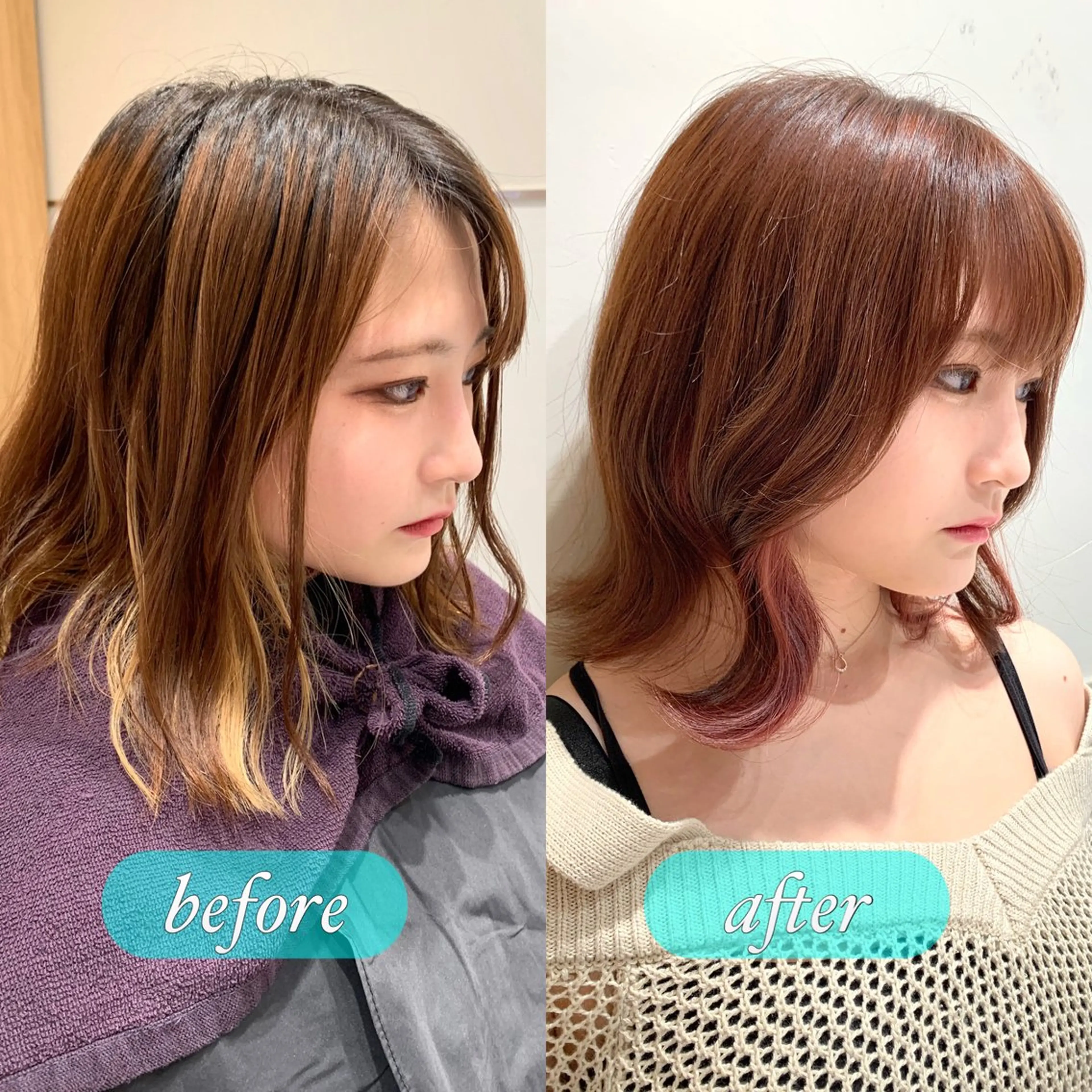 ミディアム カラー ブラウンカラー インナーカラー 小顔カット カット ヘアカラー トリートメント ヘッドスパ ヘアセット 韓国ヘア/レイヤー/ 顔まわり/りょーとのヘアスタイル