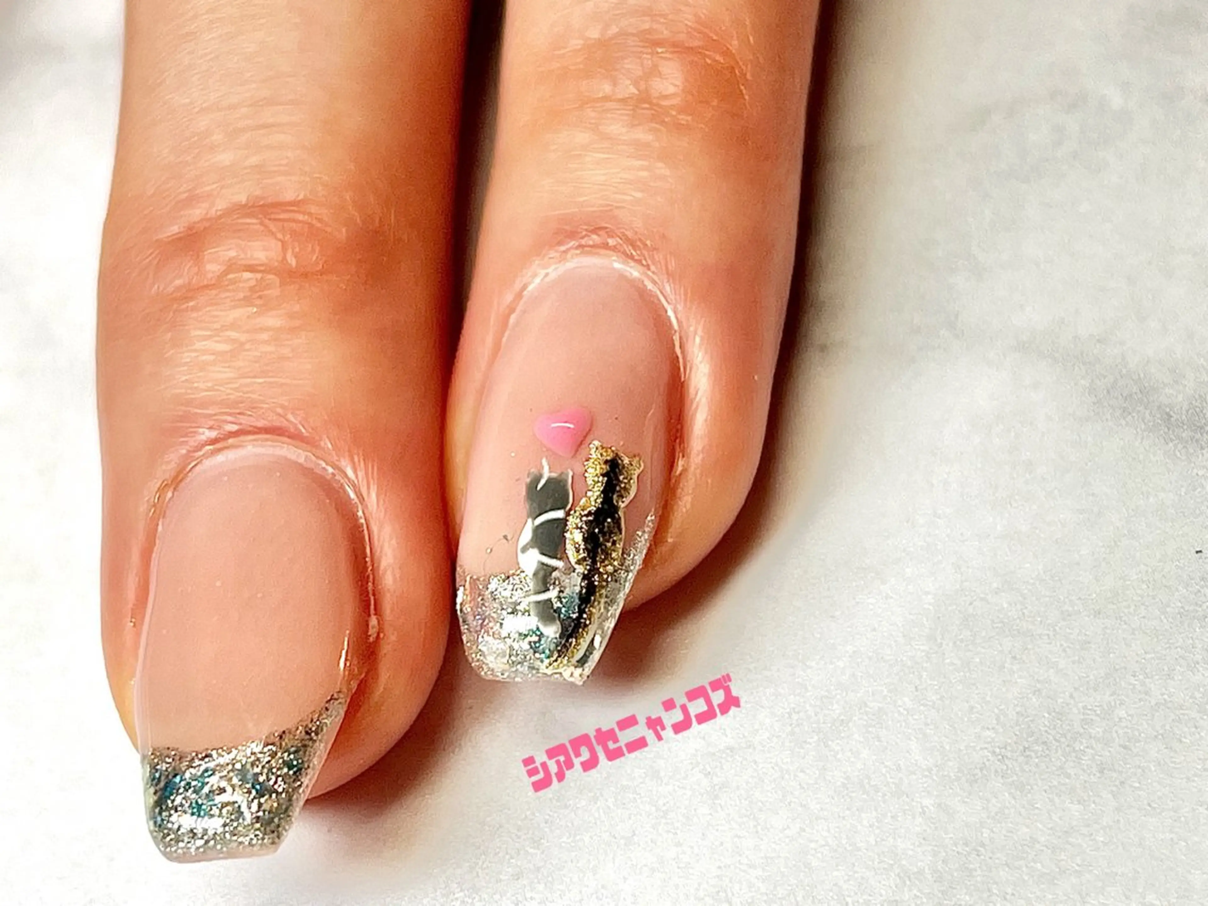 ネイル 長さ出し フレンチネイル ジェルネイル ガラスフレンチ スカルプネイル ハンドネイル T&A nailのネイルデザイン