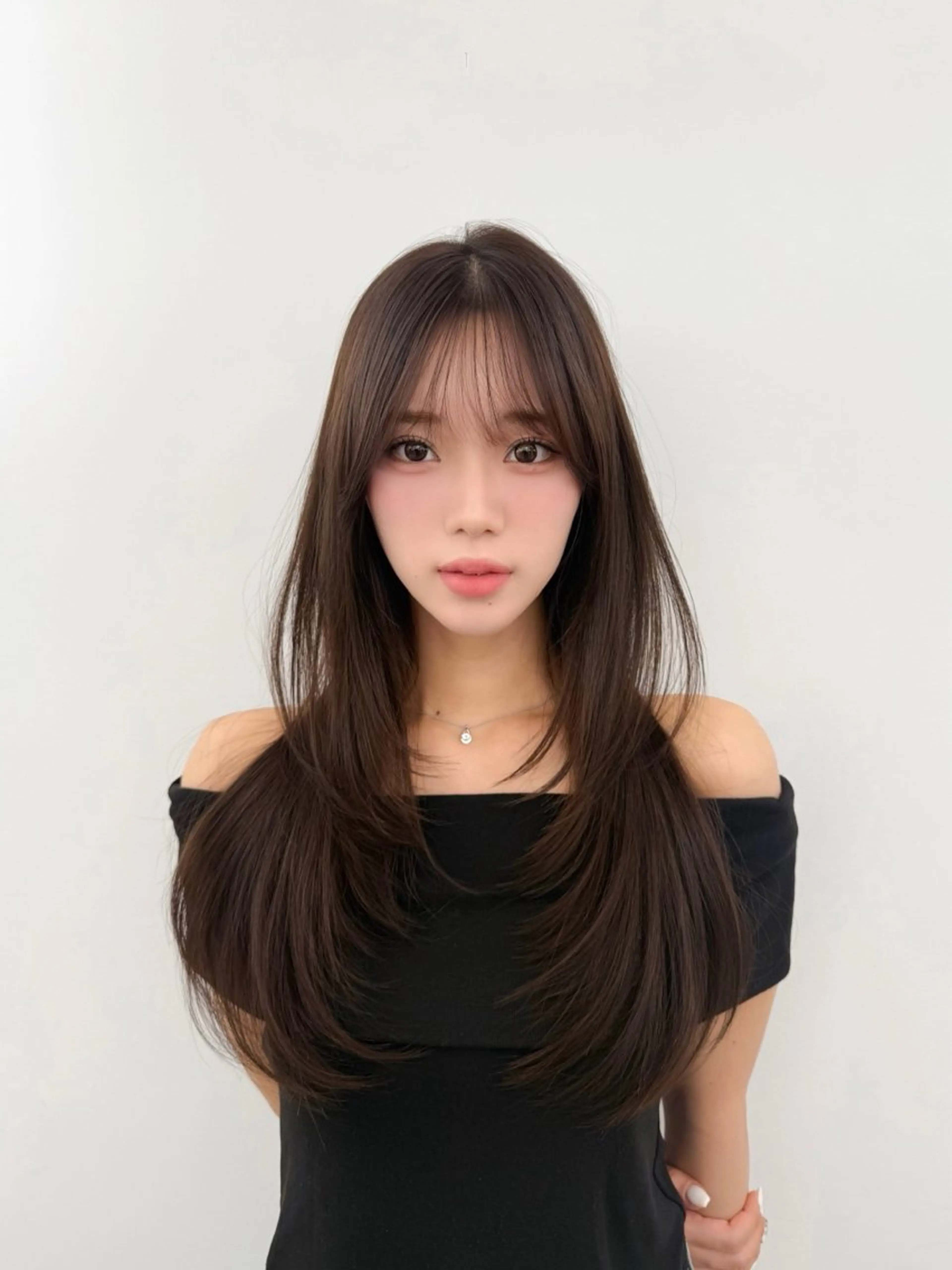 ロング 韓国風ヘア 失敗しない顔まわり× 小顔補正レイヤー難波のヘアスタイル