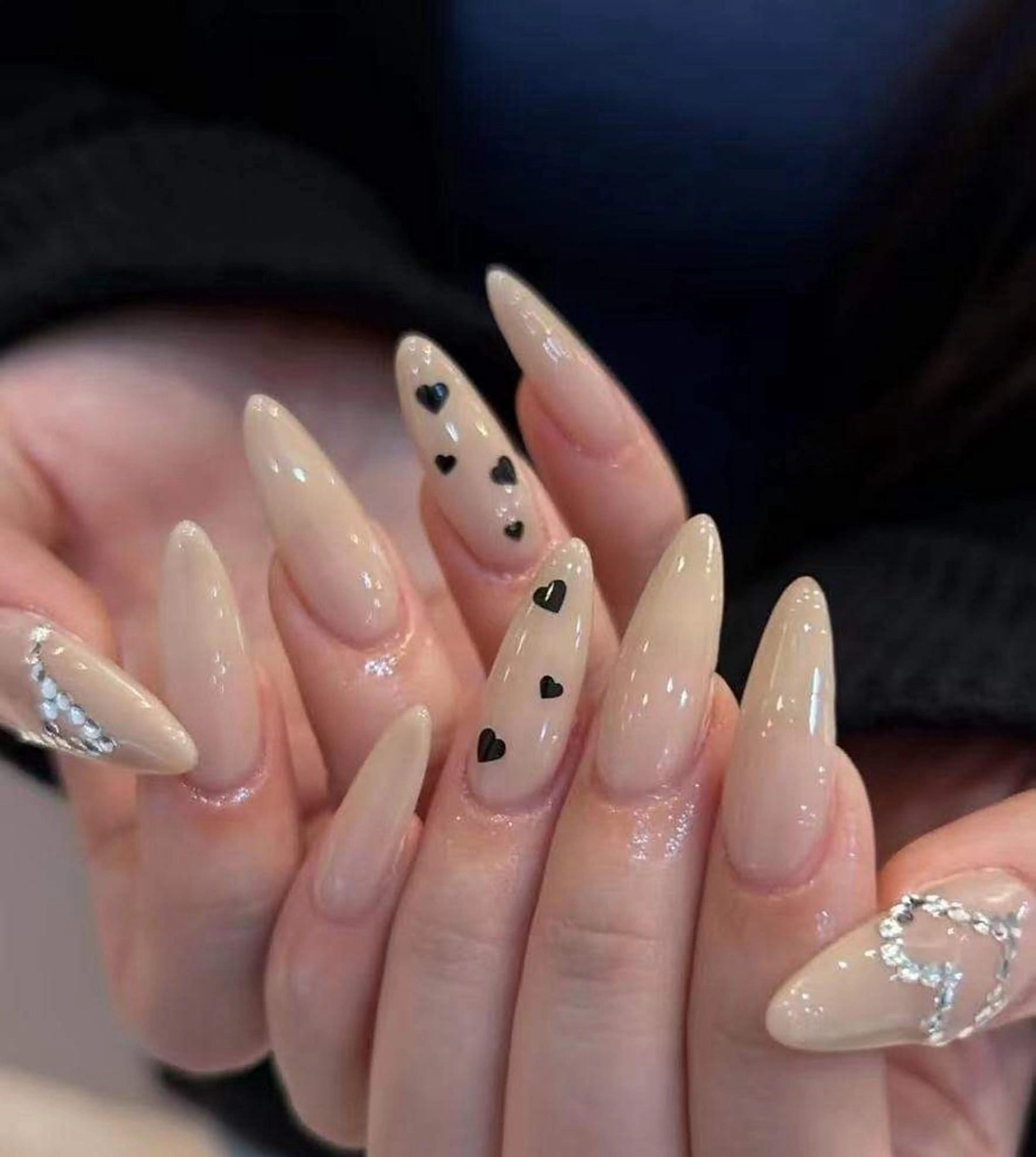 ネイル フラワーネイル フレンチネイル ジェルネイル ガラスフレンチ ハート ハンドネイル BabyYouMi nailのネイルデザイン