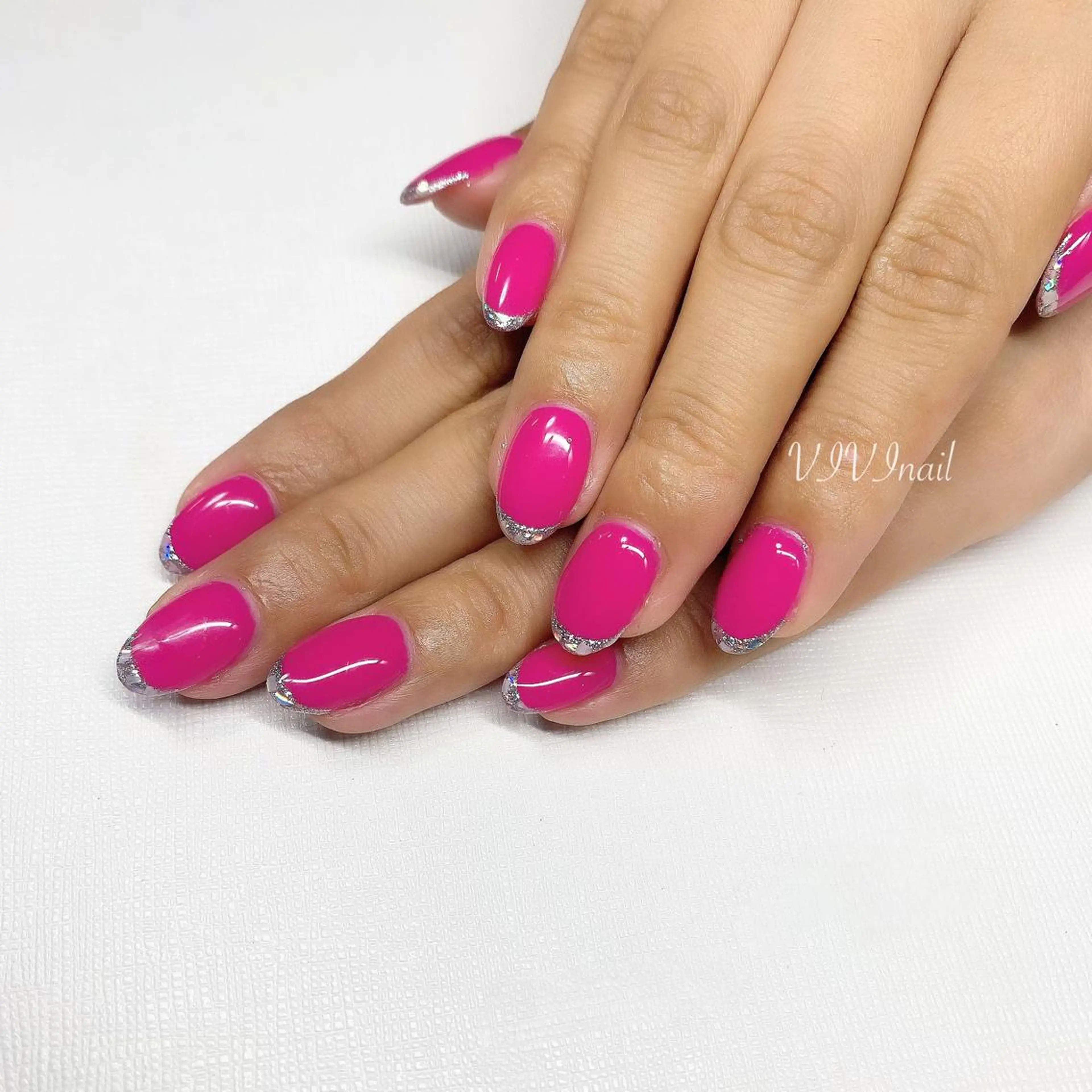 ネイル フレンチネイル ガラスフレンチ ピンク ハンドネイル vivi nailのネイルデザイン