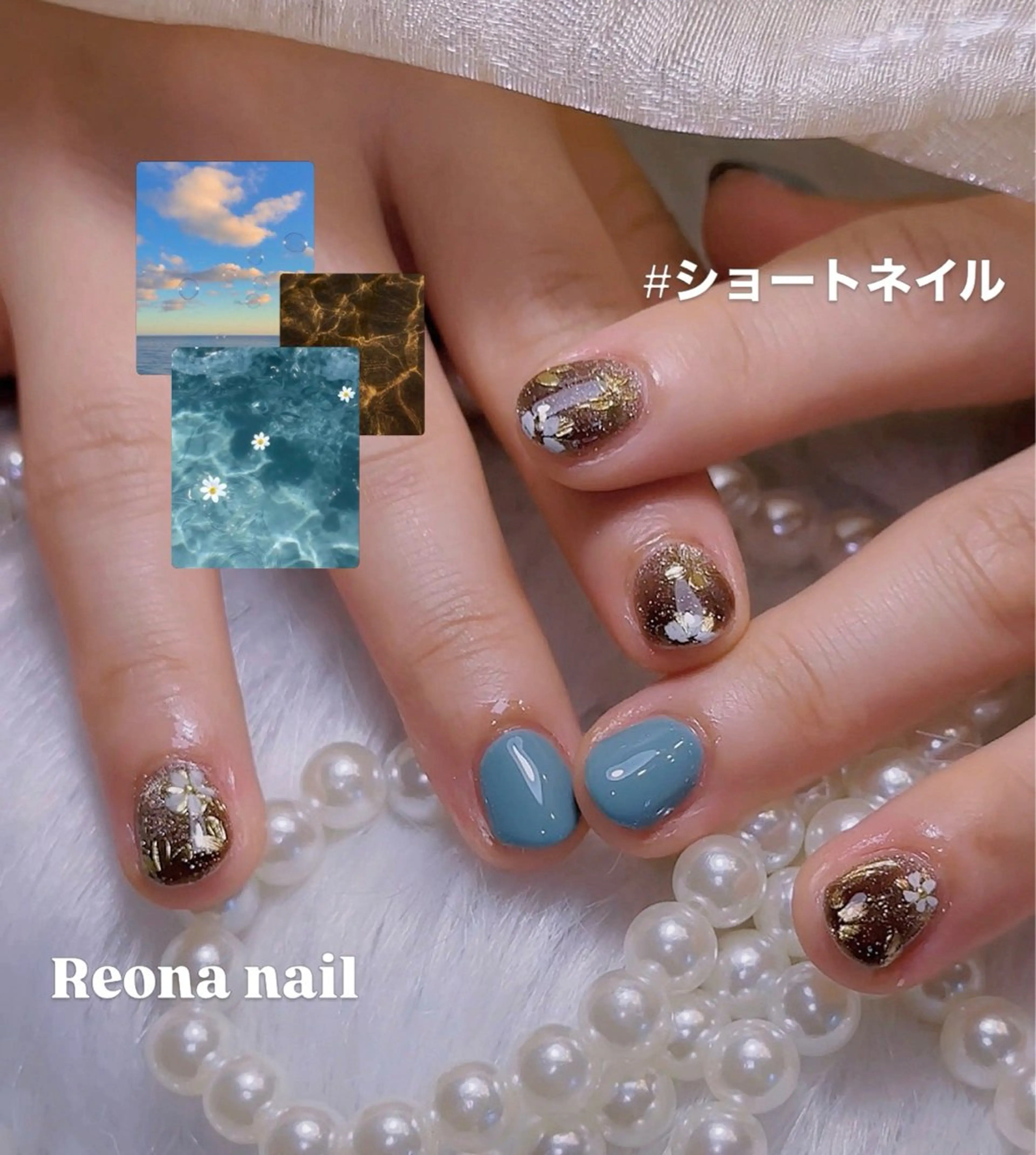 ネイル ジェルネイル グリーン ハート マグネットネイル ミラーネイル ハンドネイル Reona Nailのネイルデザイン