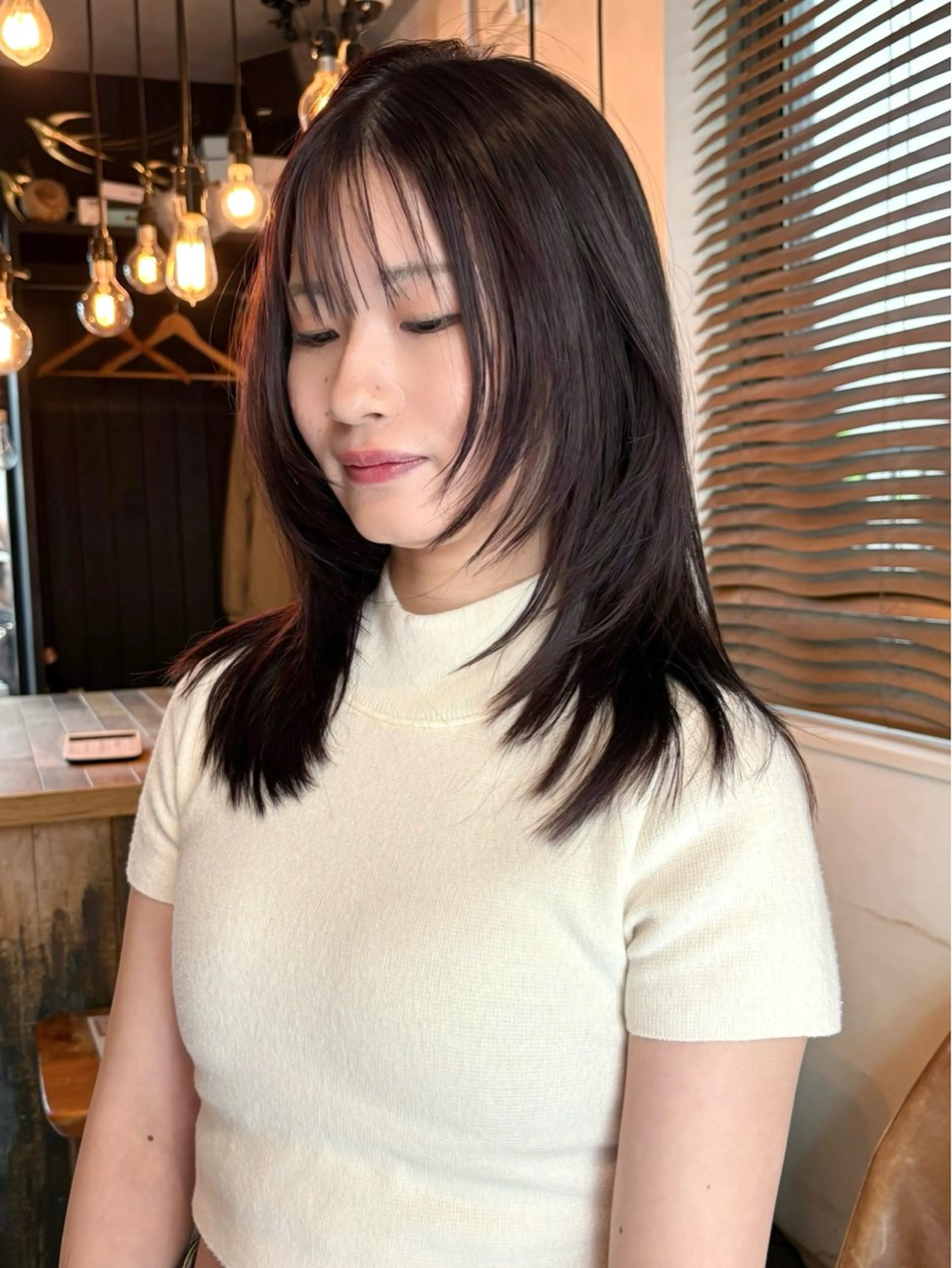 ミディアム カラー パーマ カット ヘアカラー レイヤー/透明感/ ブリーチなし/わかなのヘアスタイル