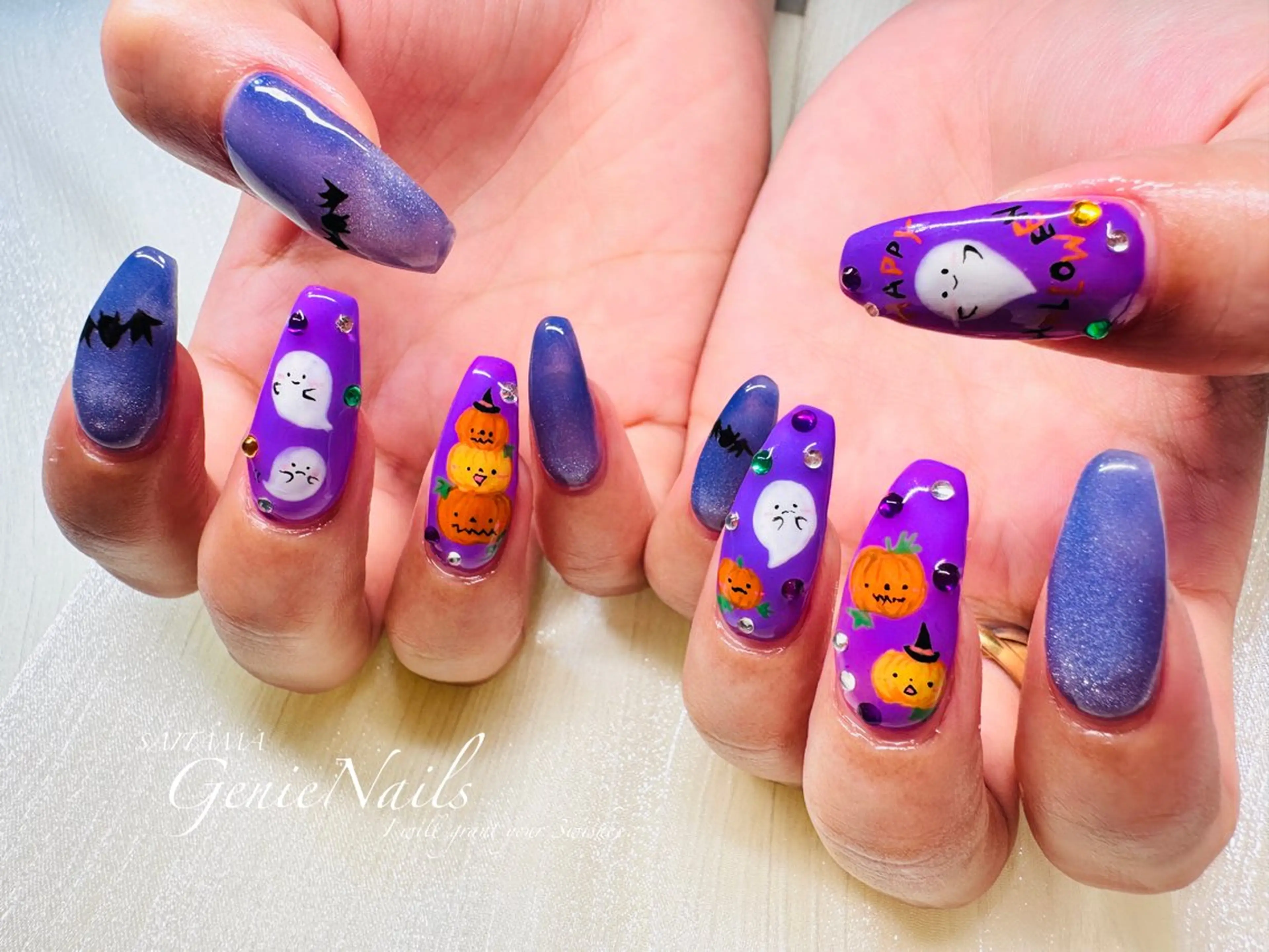 メンズ ネイル アートネイル 長さ出し 氷ネイル・うるうるネイル ロングネイル 持ち込み Genie Nailsのネイルデザイン