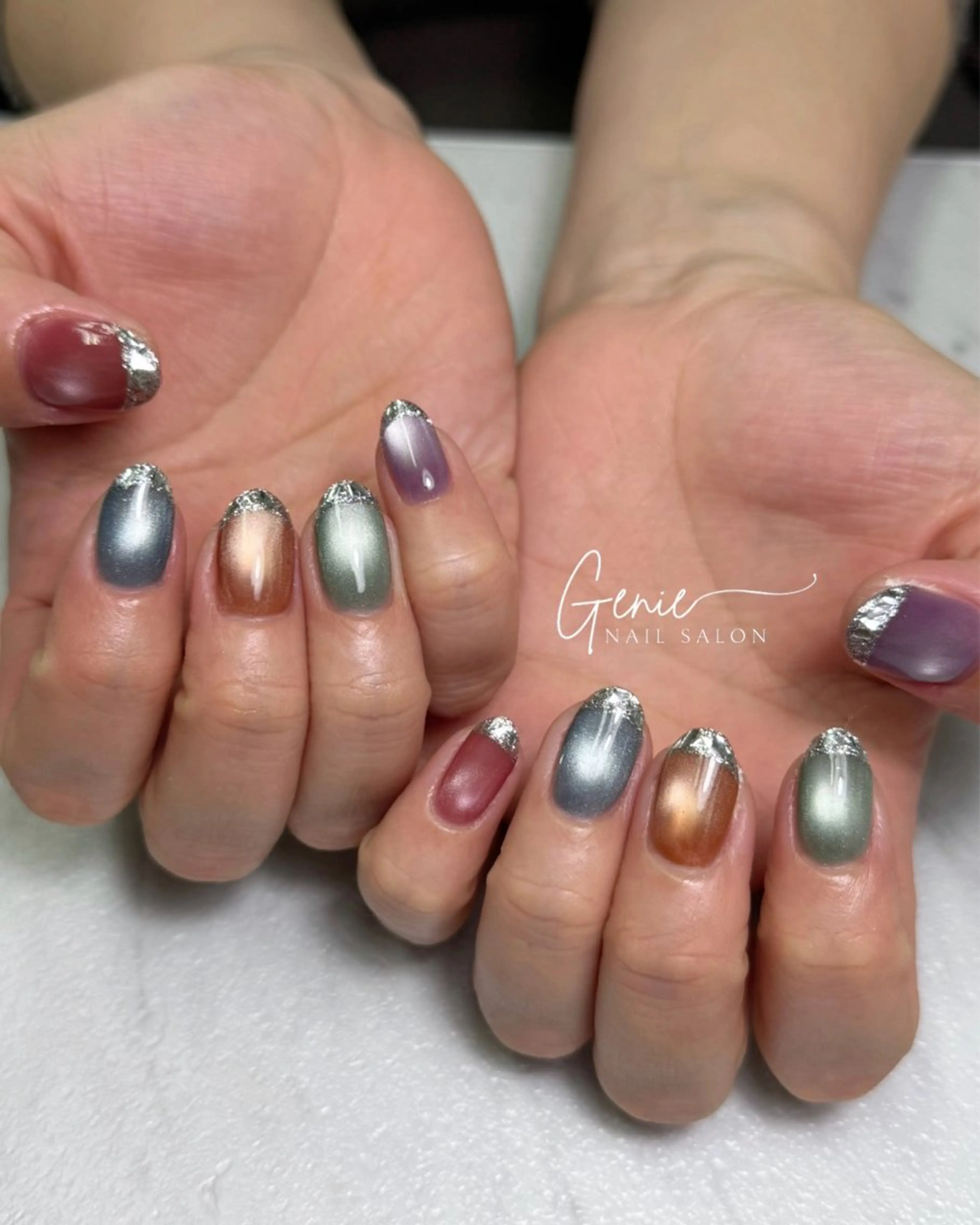 ネイル フレンチネイル ガラスフレンチ マグネットネイル ハンドネイル Nail salon Genieのネイルデザイン