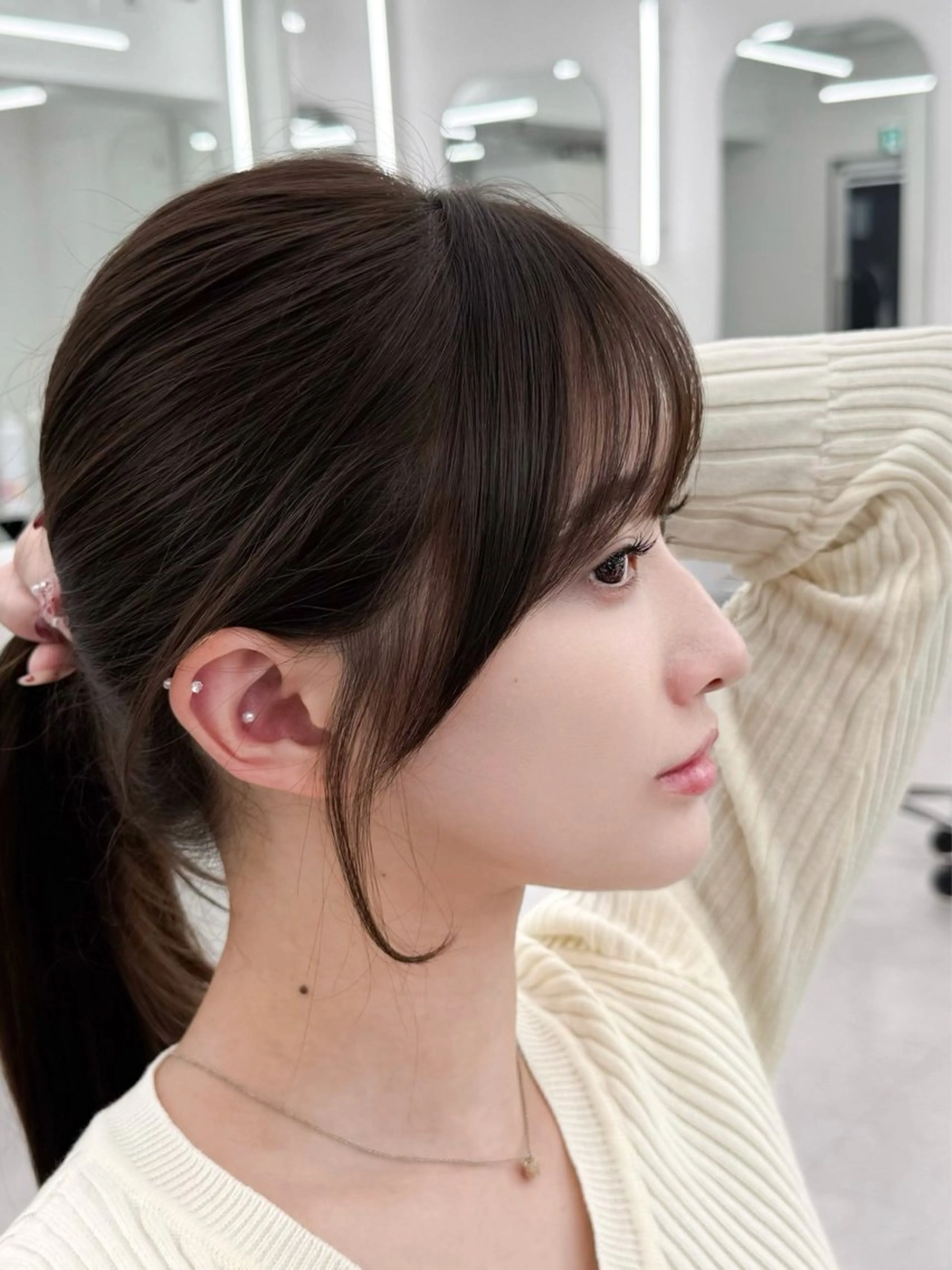 セミロング カット ヘアカラー トリートメント 失敗しない顔まわり× 小顔補正レイヤー難波のヘアスタイル