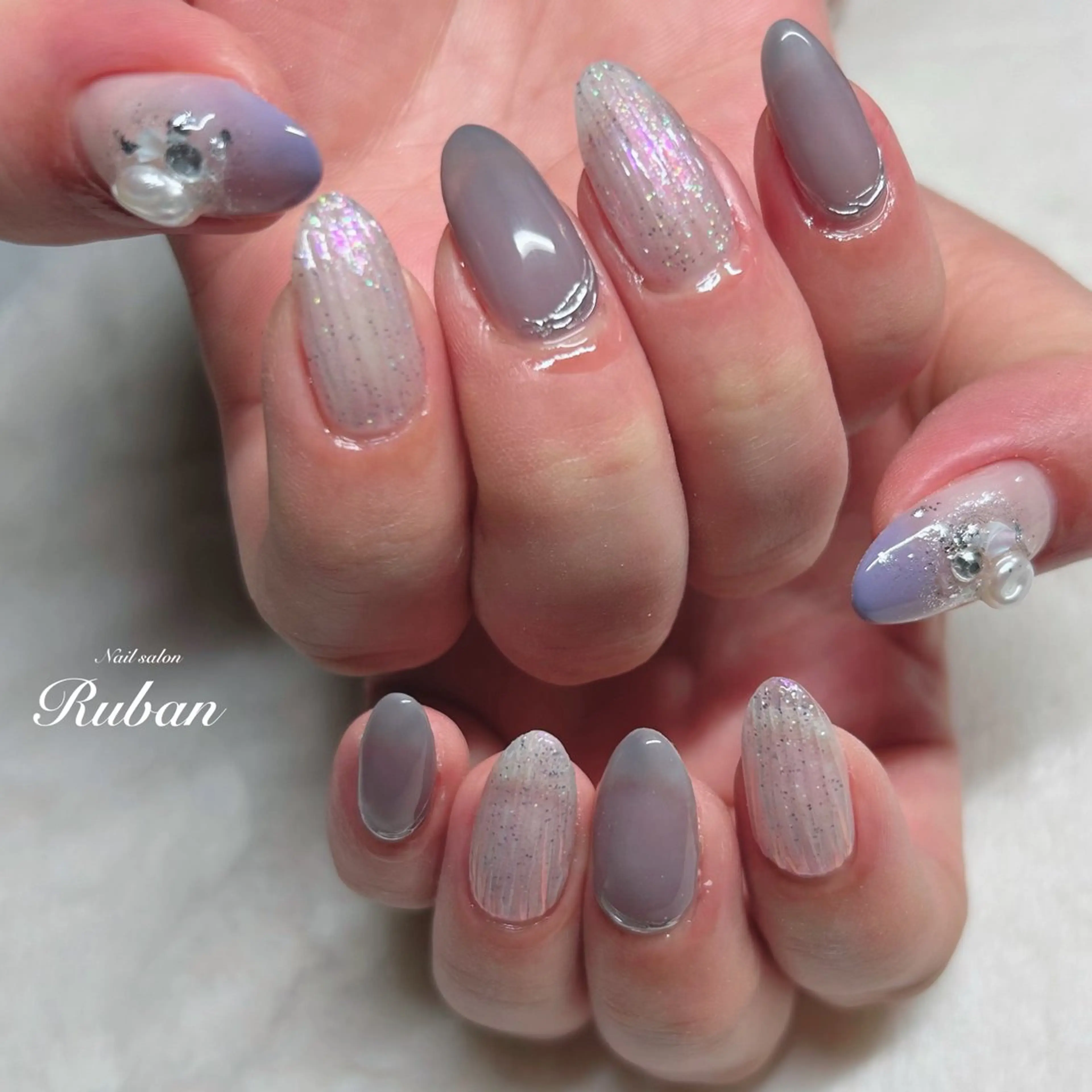 ネイル アートネイル 長さ出し 持ち込み ニュアンスネイル Nail salon Rubanのネイルデザイン