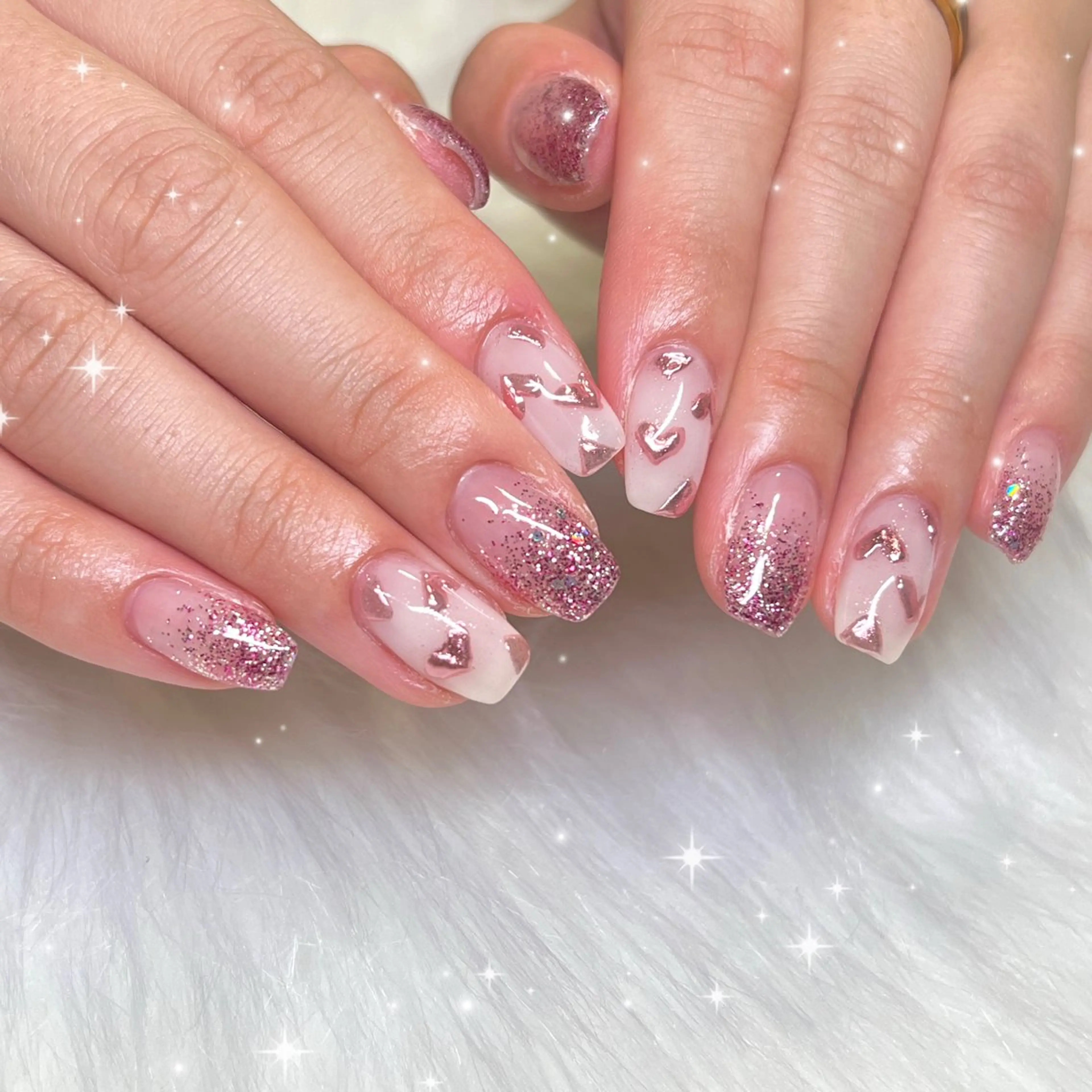 ネイル ハート ミラーネイル ハンドネイル AUVÉ💎 MINAのネイルデザイン